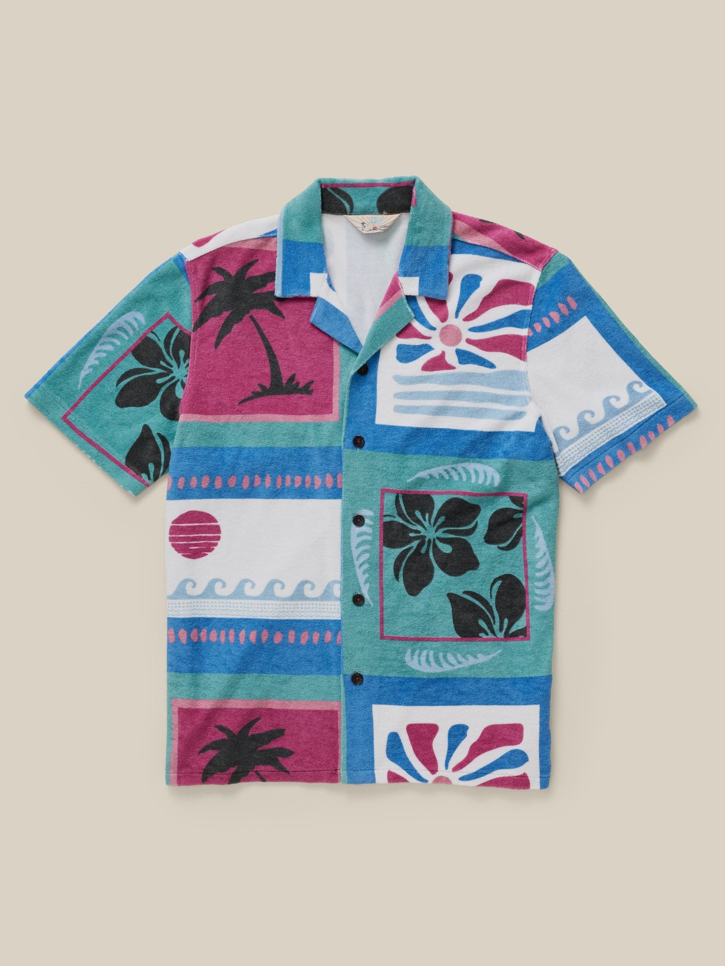 Short-Sleeve Cabana Towel Terry Shirt - Summer Waves Tile
