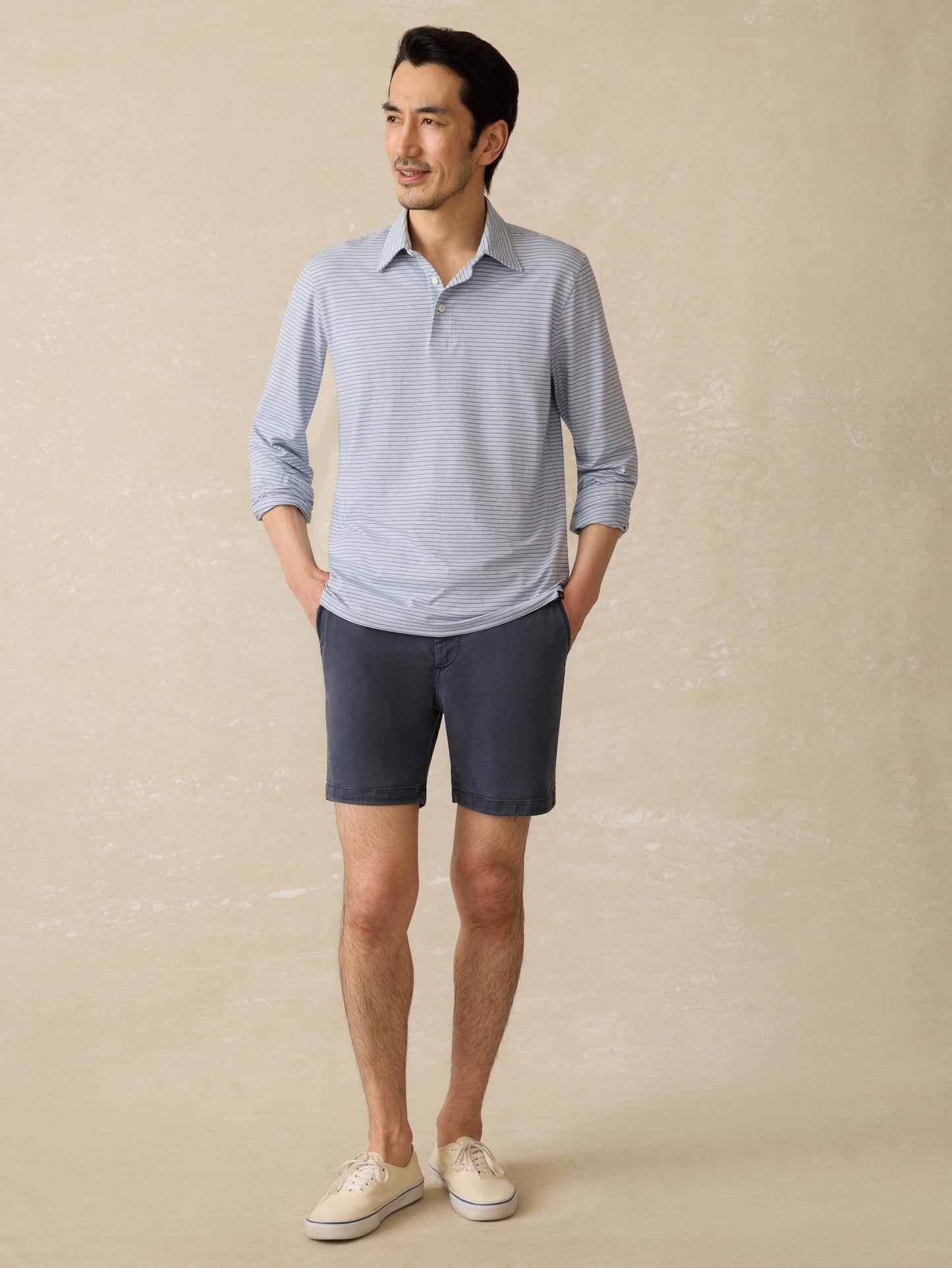 Long-Sleeve MovementTM Polo - Sea Shadow Stripe