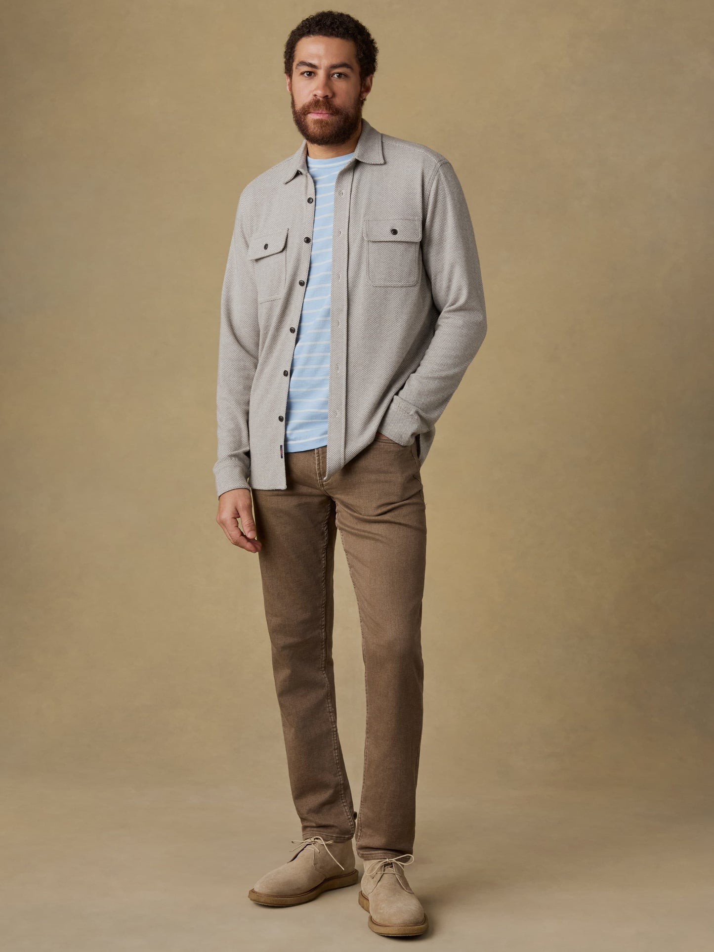 LegendTM Sweater Shirt - Khaki Cream Herringbone