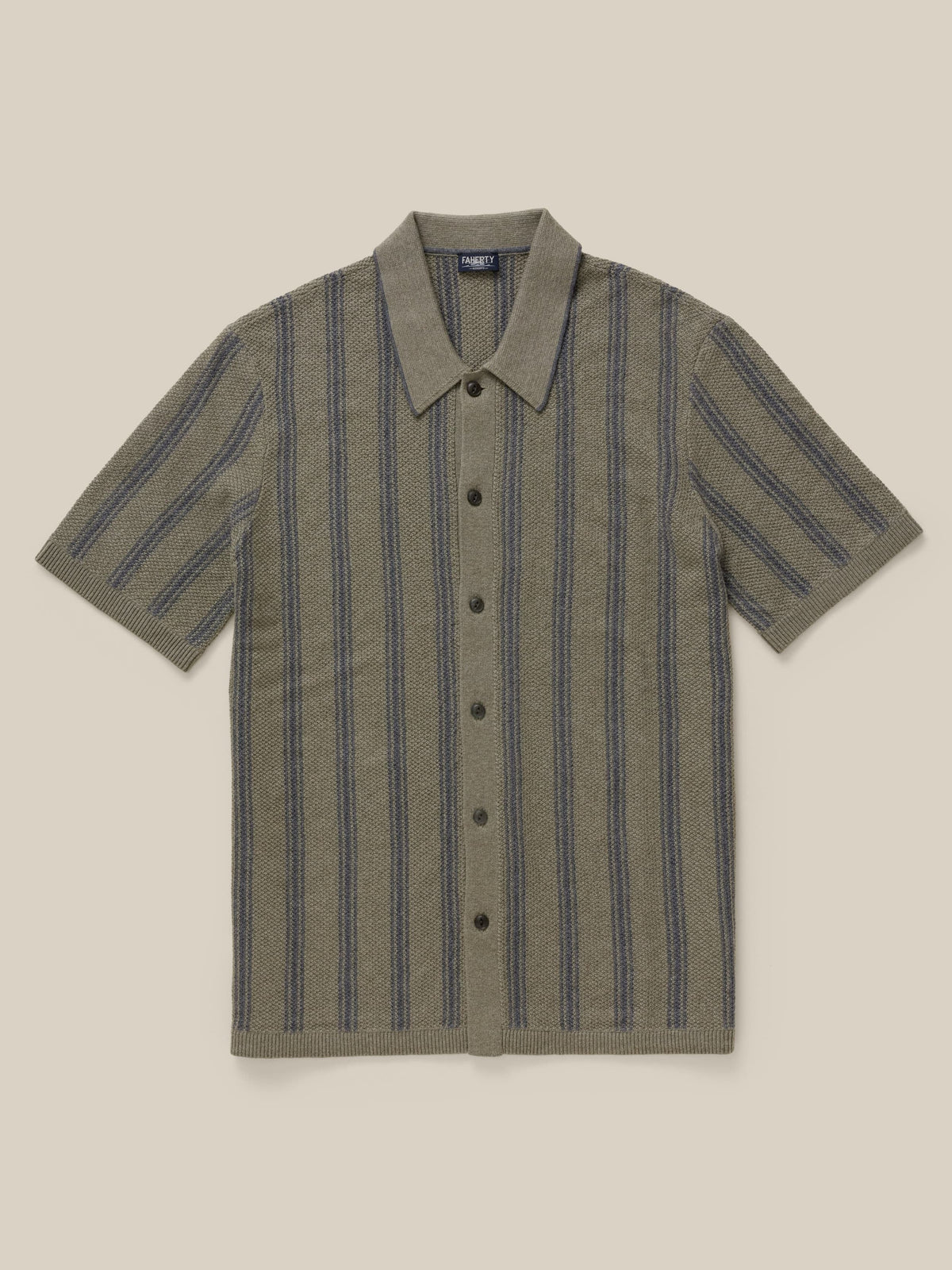 Short-Sleeve Sweater Shirt - Olive Safari Stripe