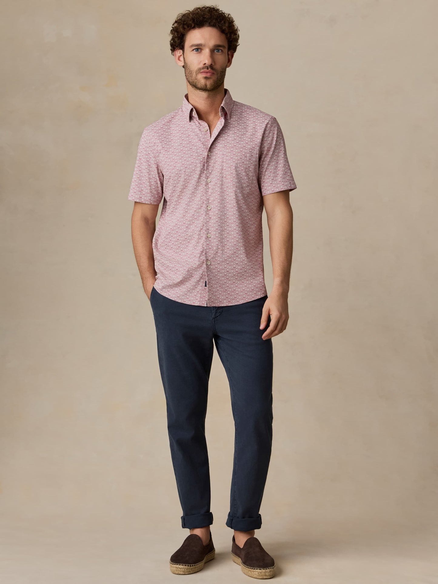 Short-Sleeve MovementTM Monterey Shirt - Rose Palm Mosaic