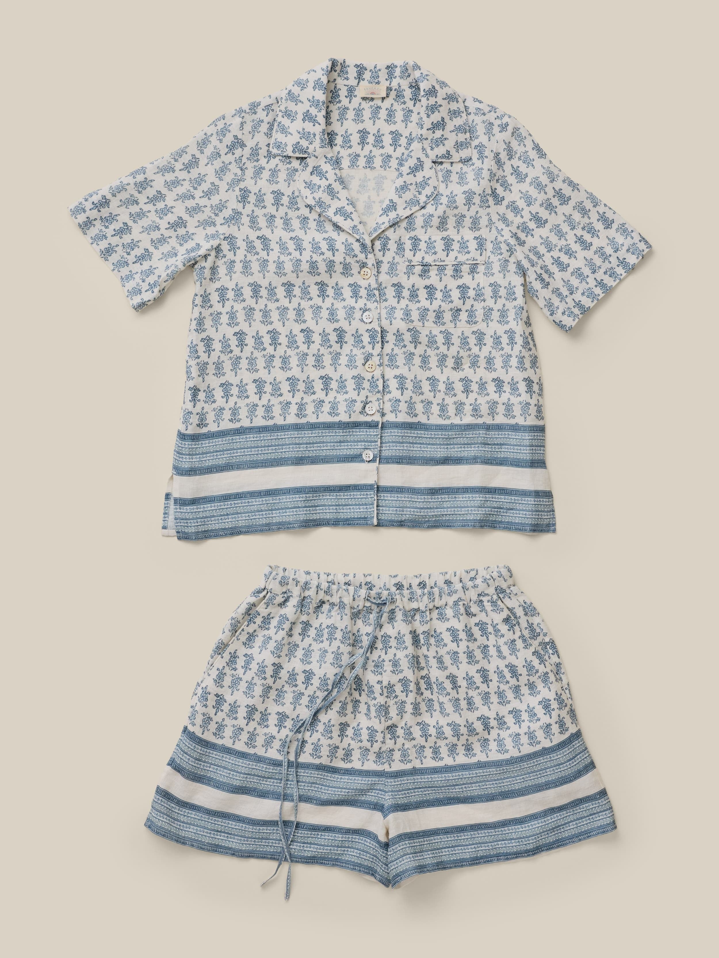 Pajama Short Set - Indigo Ikat