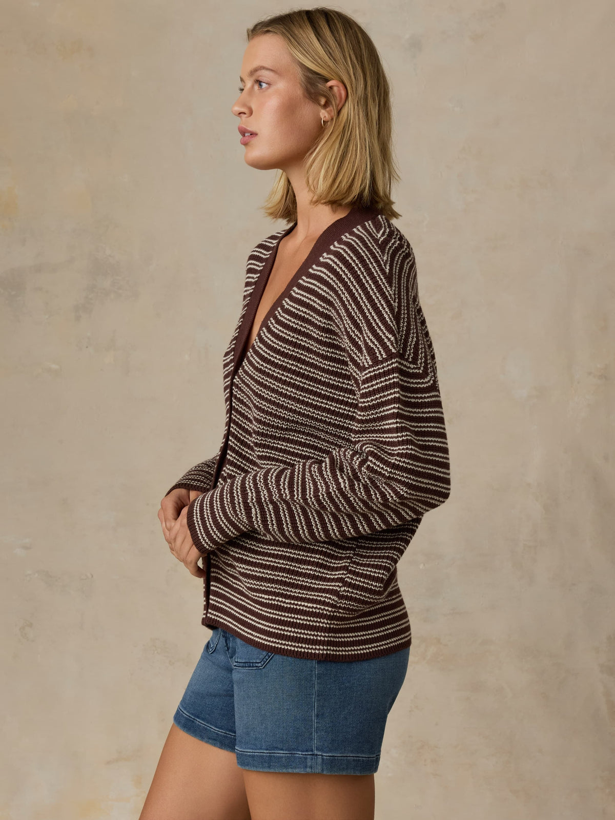 Miramar Linen Relaxed Cardigan - Mocha Stripe