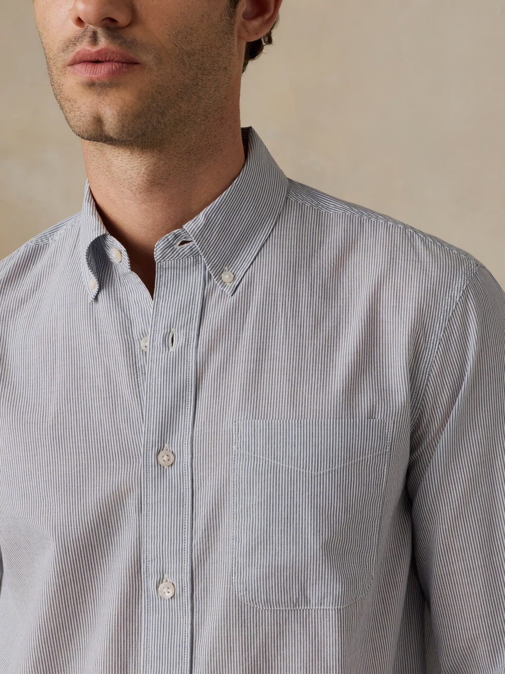 Long-Sleeve Weightless Cotton Shirt - Ivory Lake Stripe