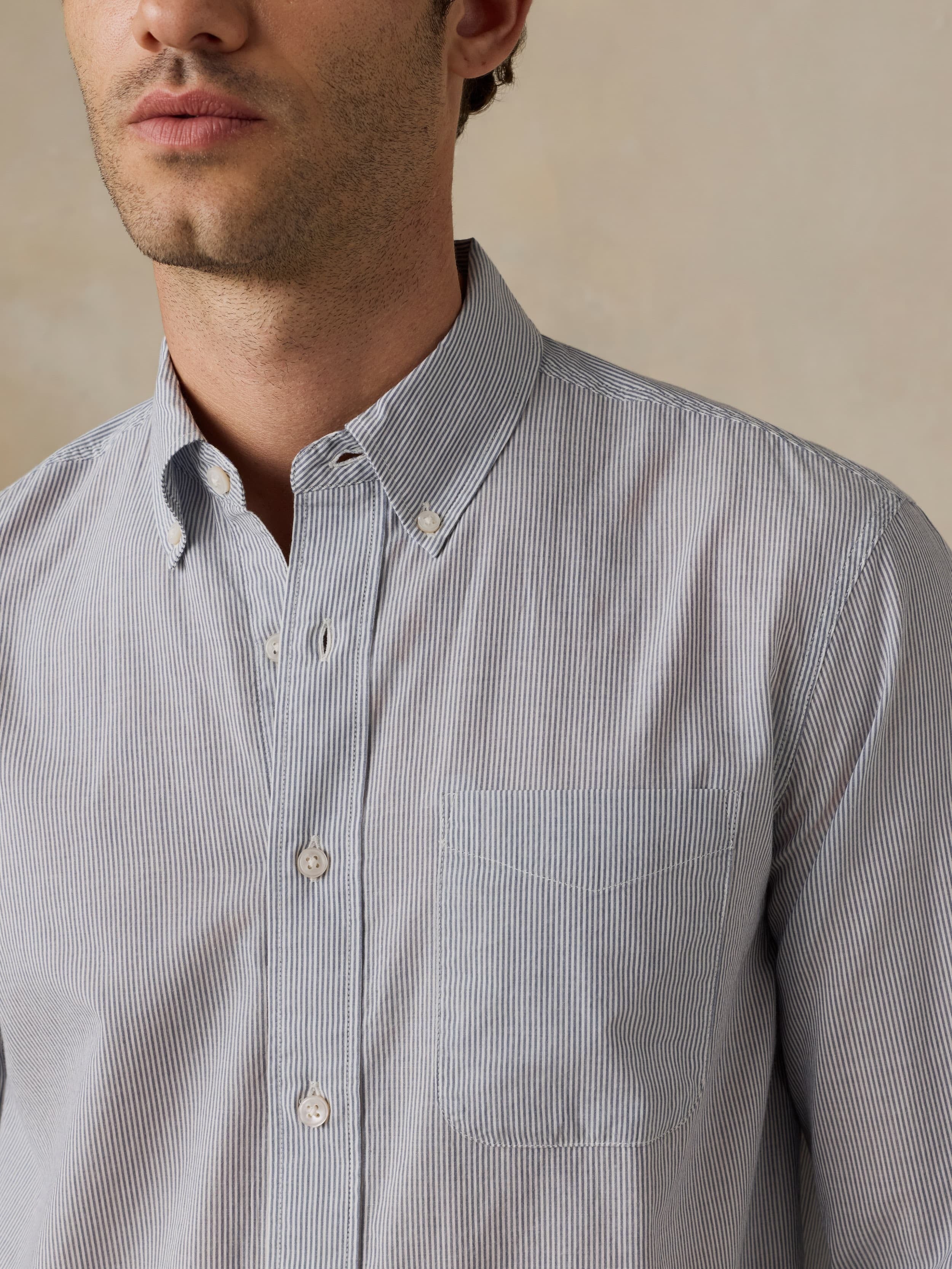 Long-Sleeve Weightless Cotton Shirt - Ivory Lake Stripe