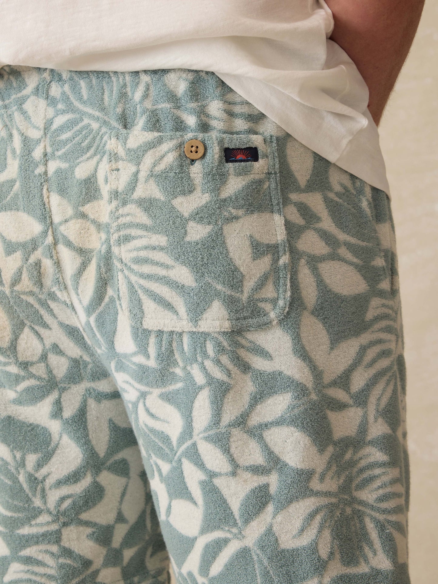 Cabana Towel Terry Sweatshort - Poolside Foliage Teal