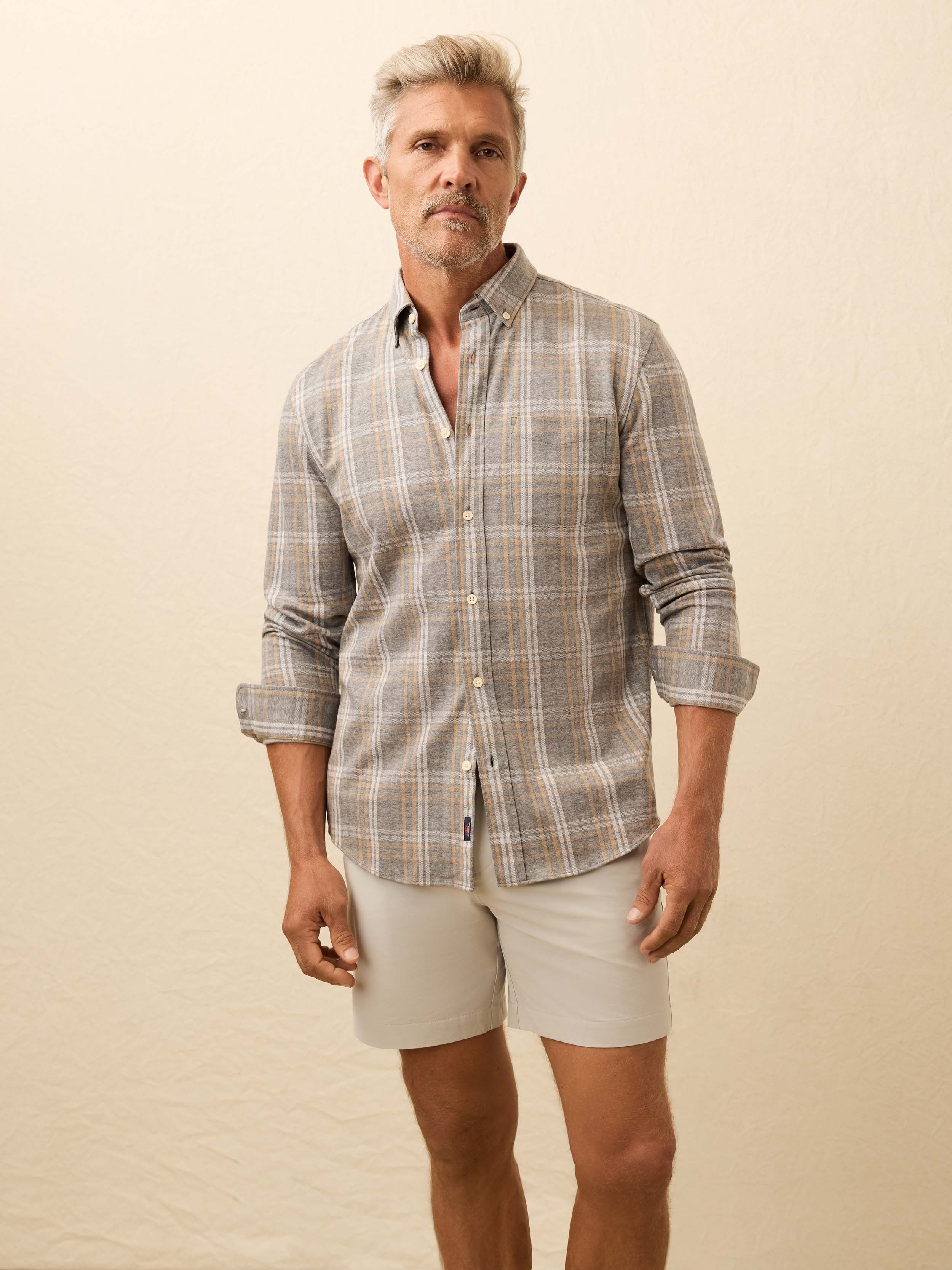 Coastline Knit Shirt - Dune Ash Plaid