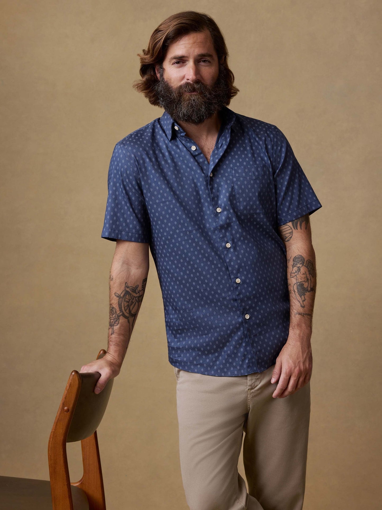 Short-Sleeve MovementTM Monterey Shirt - Navy Dusk Diamond
