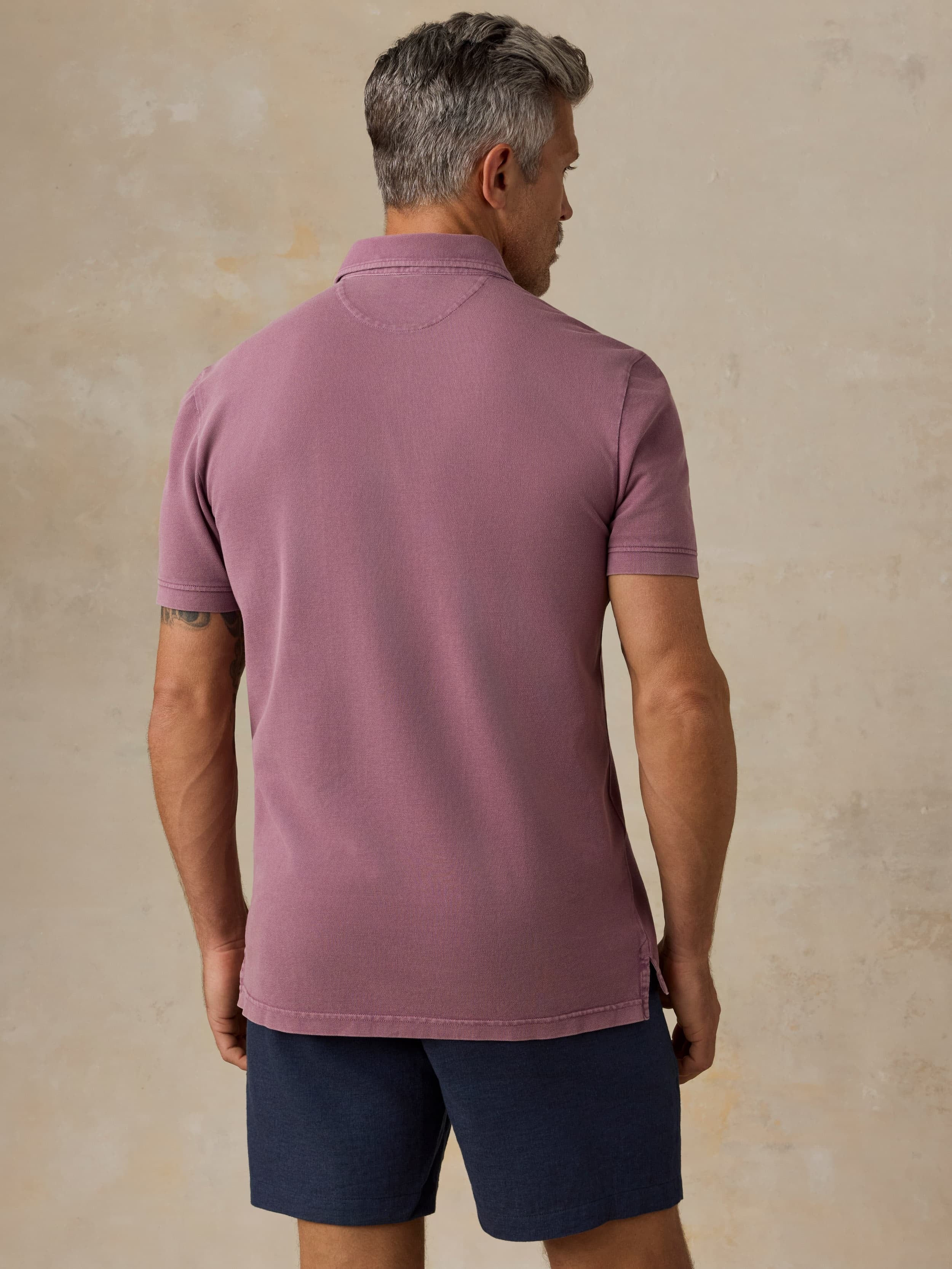 Short-Sleeve Sunwashed Pique Polo - Lilac Twilight