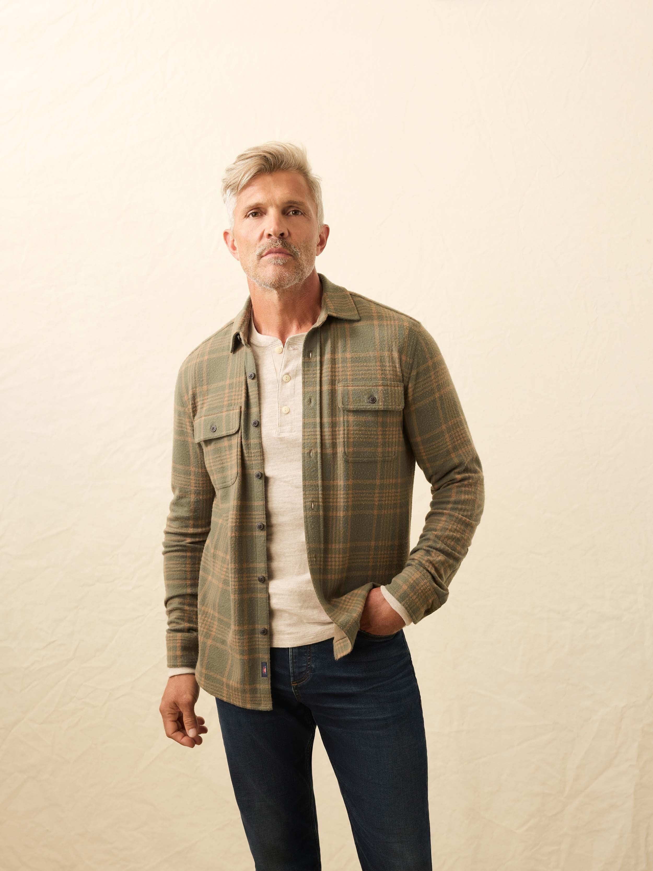 LegendTM Sweater Shirt - Woodland Olive Plaid