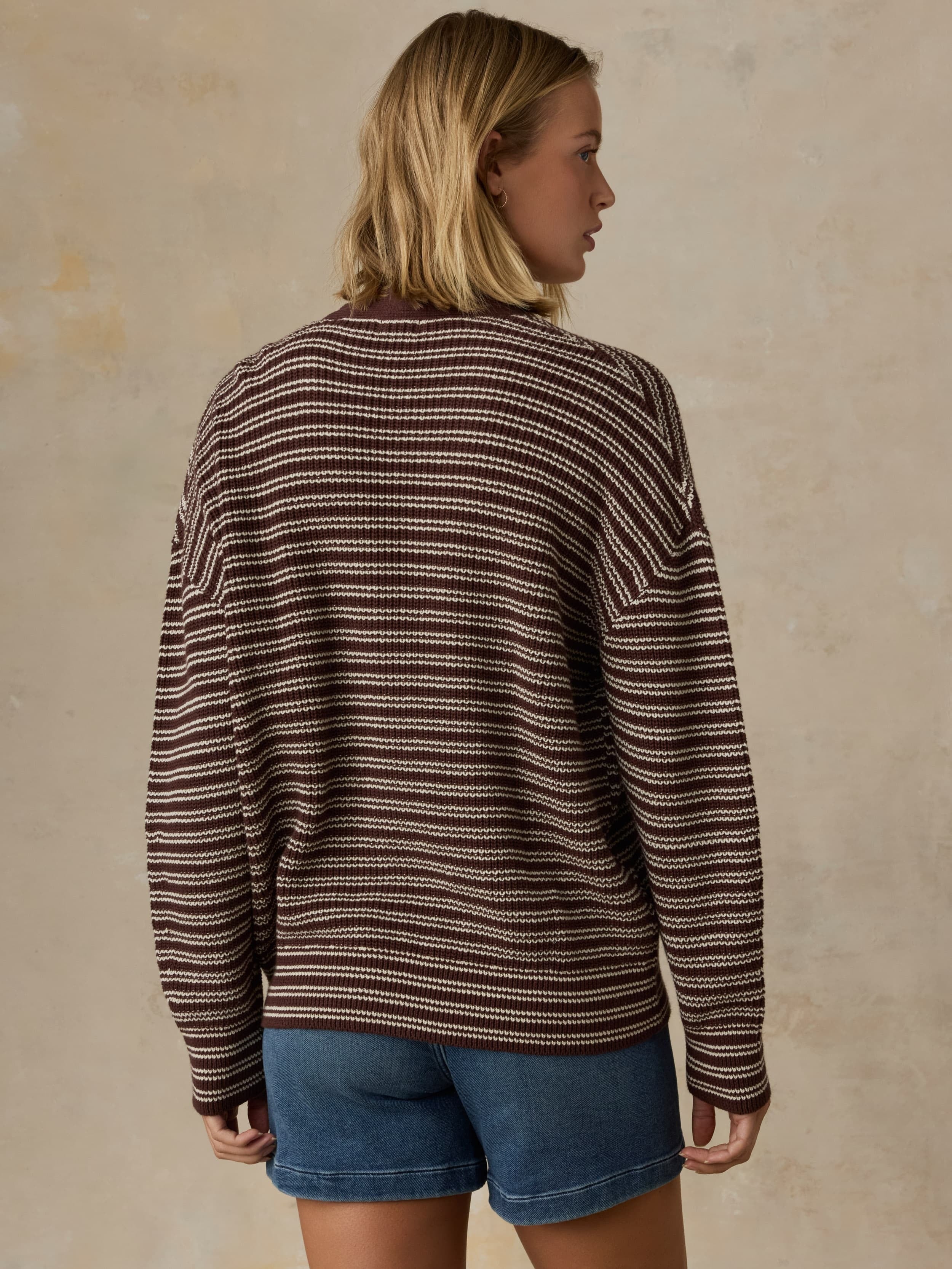 Miramar Linen Relaxed Cardigan - Mocha Stripe