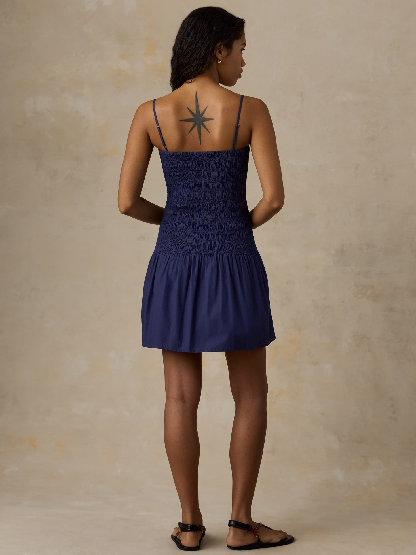 Coastal Poplin Smocked Mini Dress - Midnight Sail
