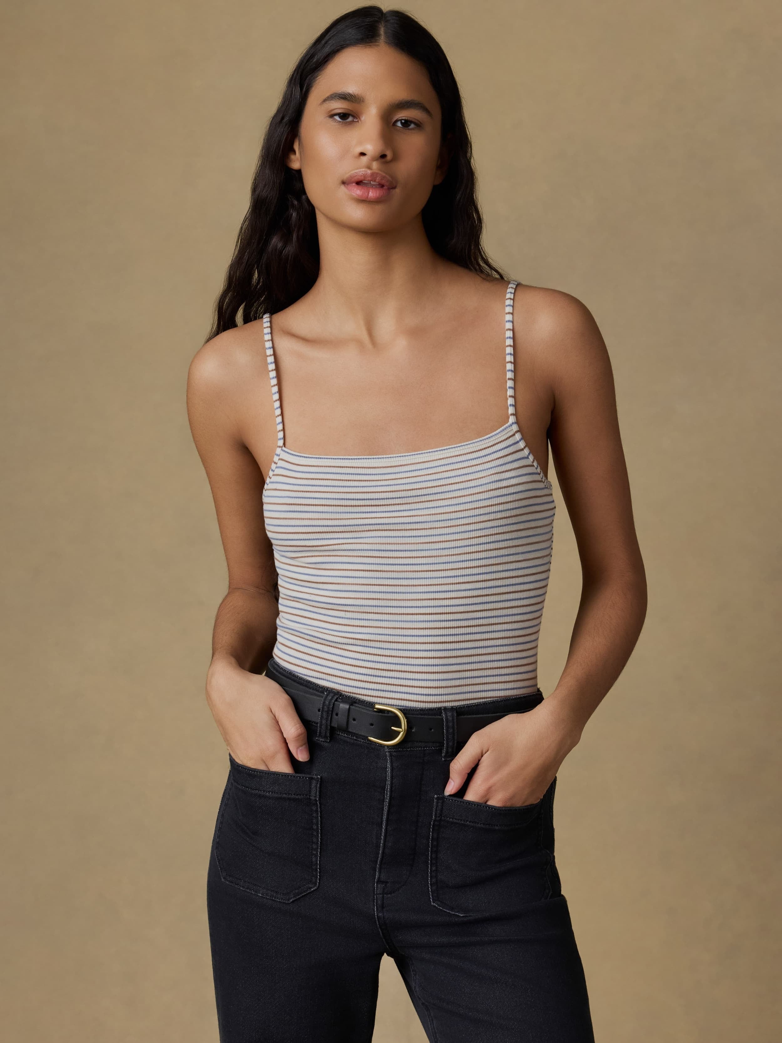 Featherweight Freestyle Rib Cami - Egret Stripe