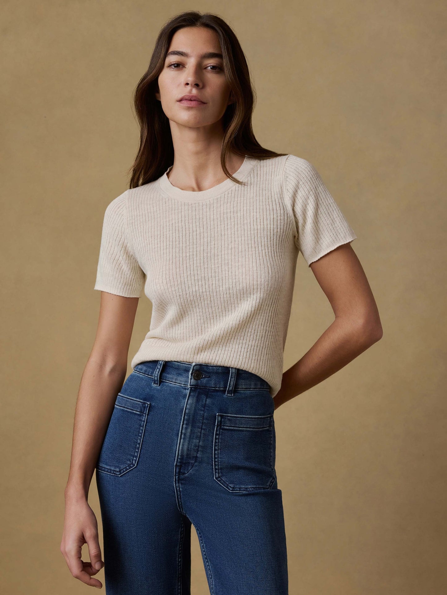 Miramar Linen Mini Rib Tee - Summer Sand