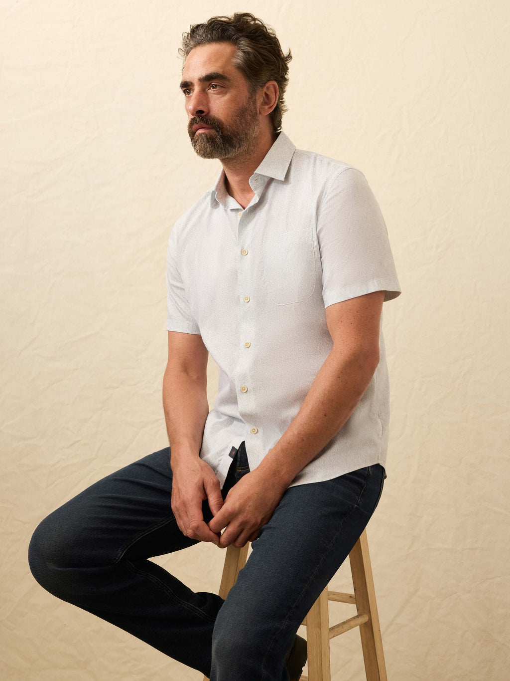 Short-Sleeve MovementTM Monterey Shirt - Ivory Sky Rainforest