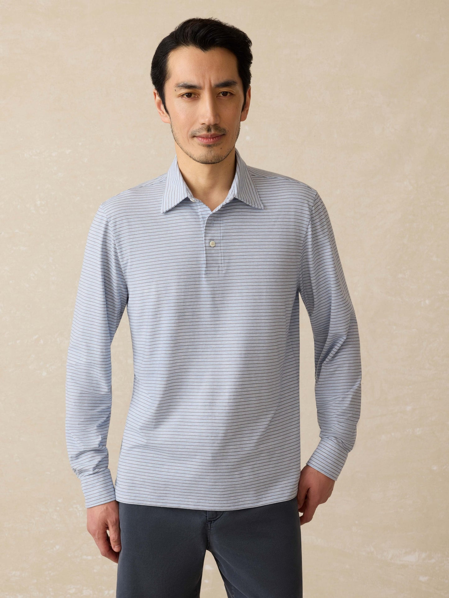 Long-Sleeve MovementTM Polo - Sea Shadow Stripe