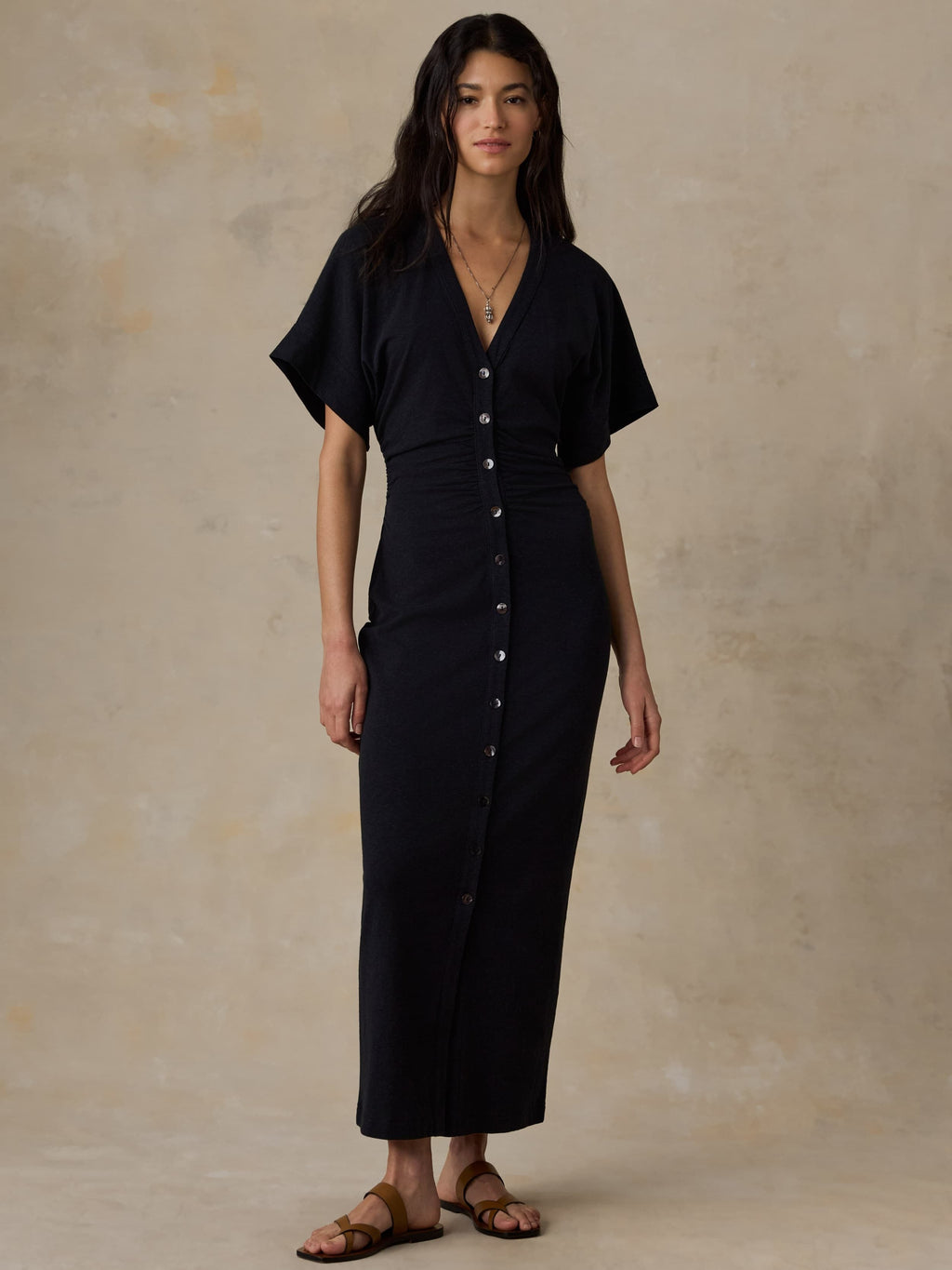 Cotton Hemp Maxi Dress - Black