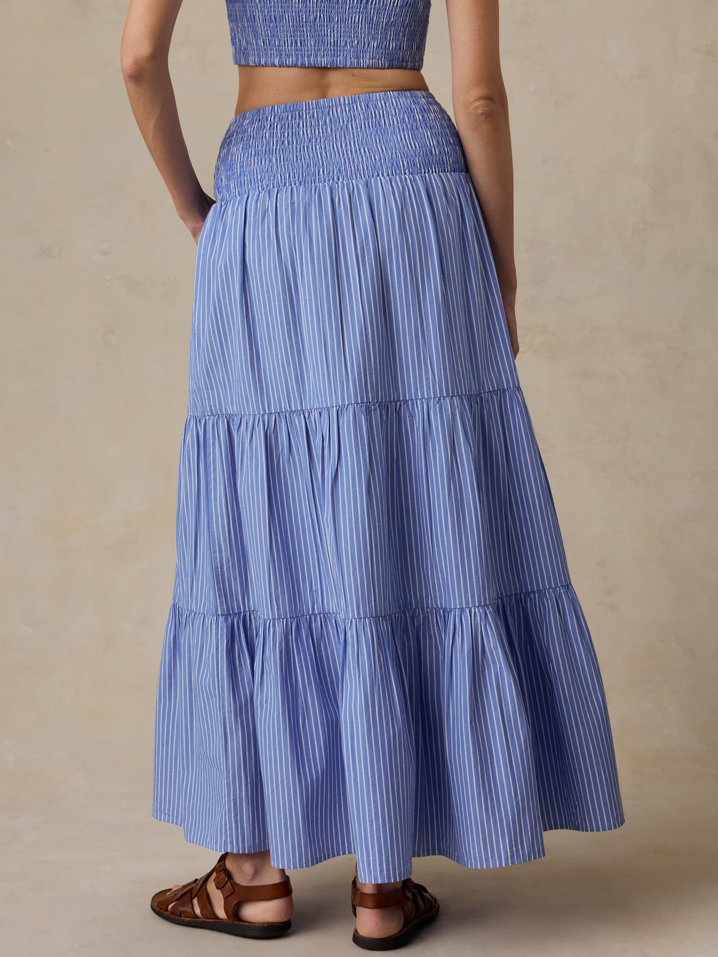 Coastal Poplin Maxi Skirt - Deepwater Stripe