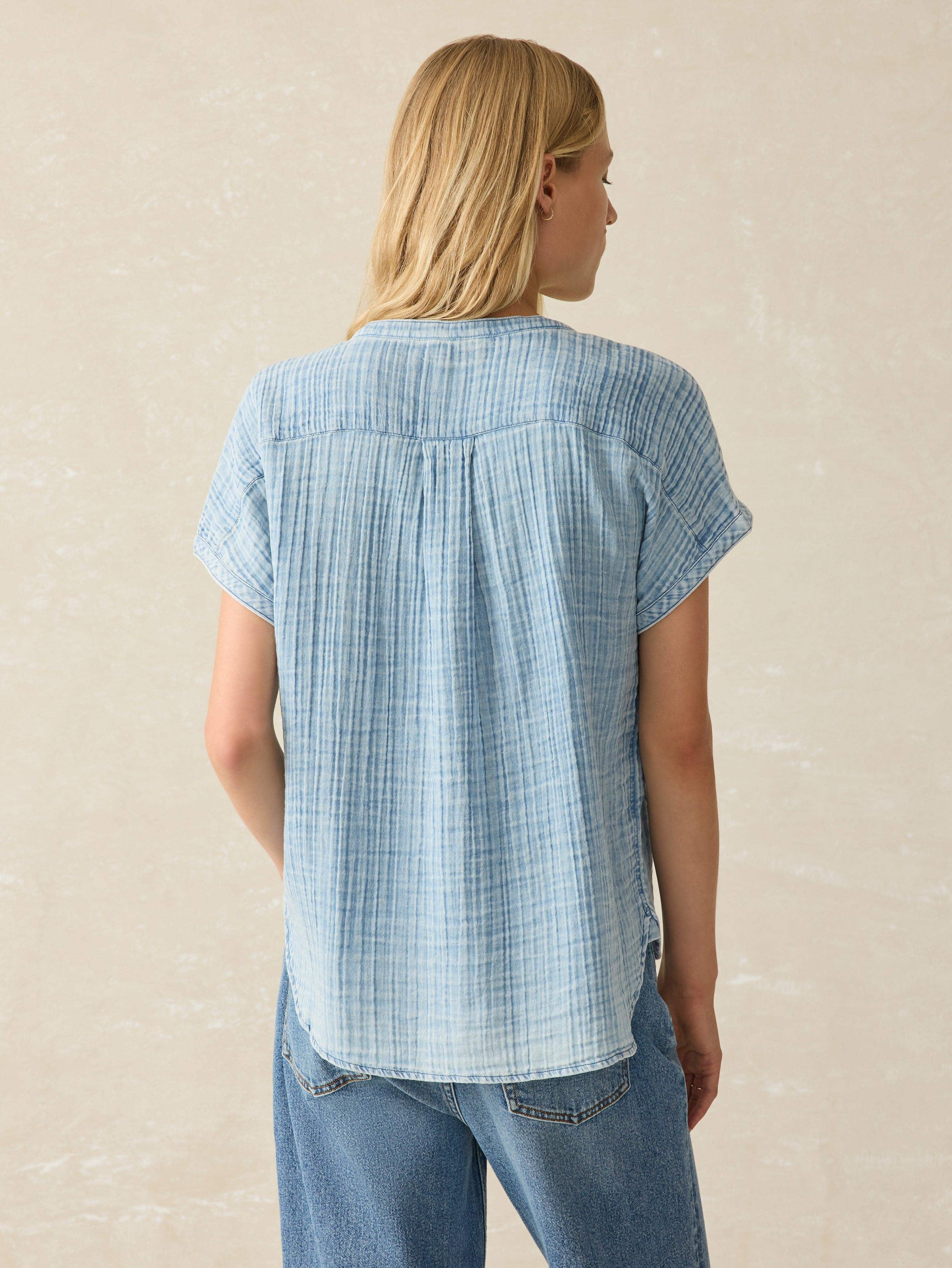Dune Cotton Gauze Desmond Top - Light Indigo Wash