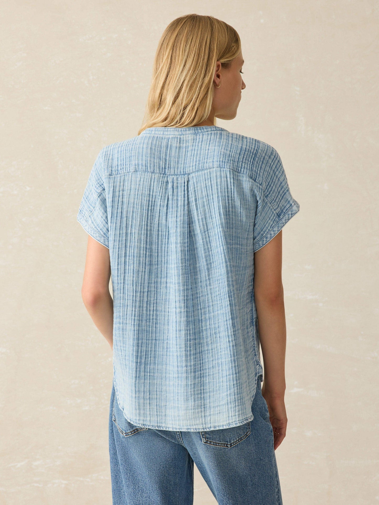 Dune Cotton Gauze Desmond Top - Light Indigo Wash