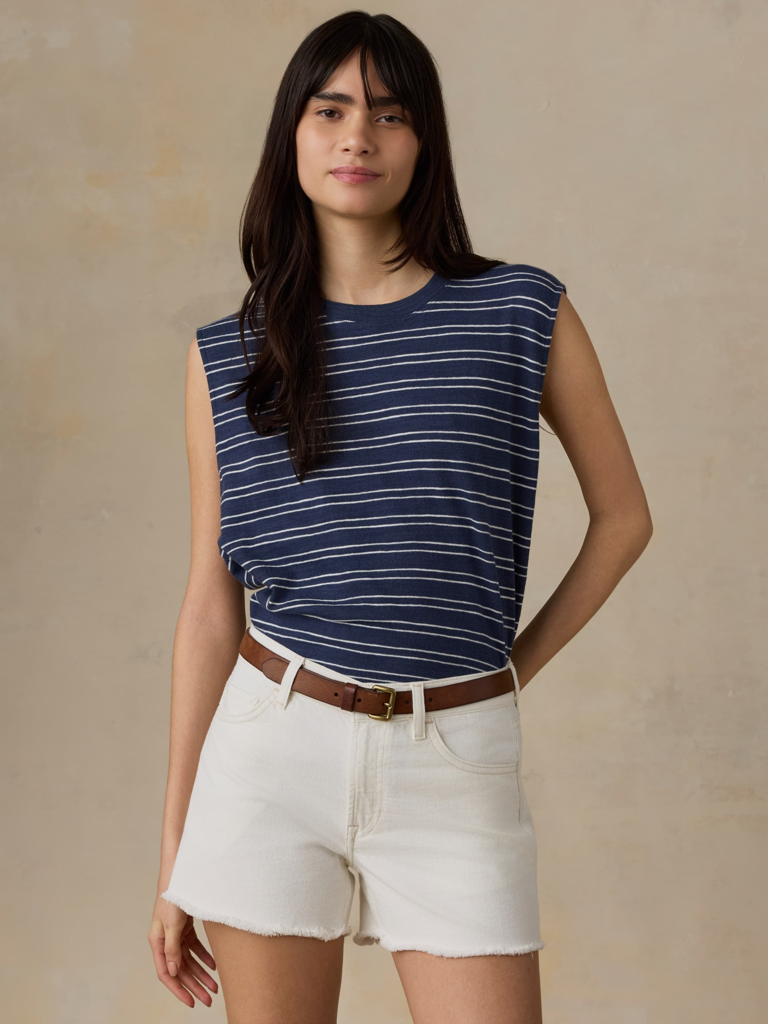 Sunwashed Slub Muscle Tank - Mood Indigo Stripe