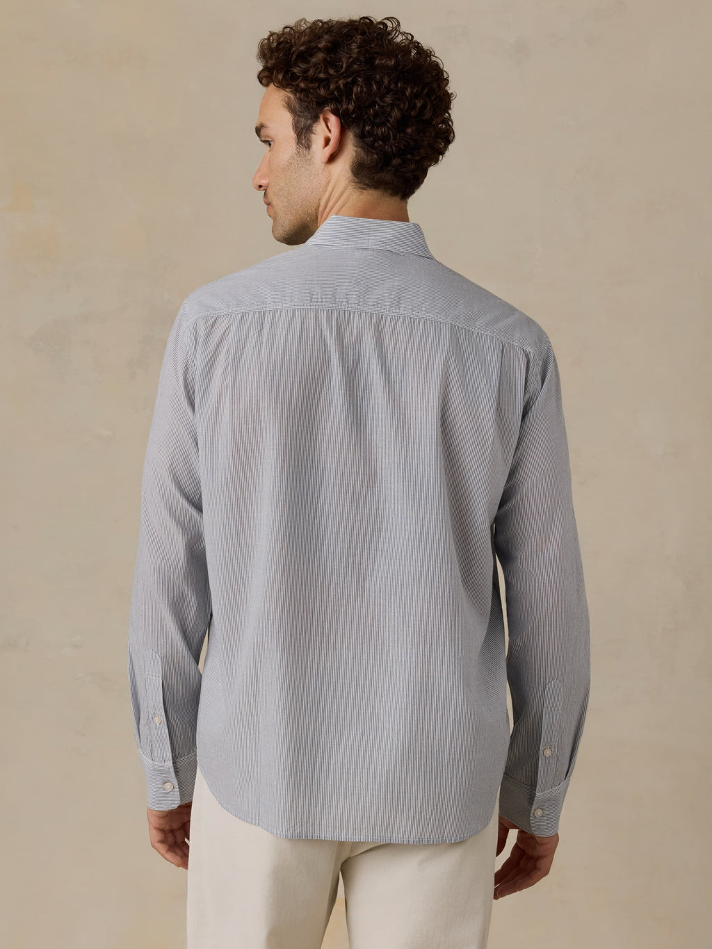 Long-Sleeve Weightless Cotton Shirt - Ivory Lake Stripe