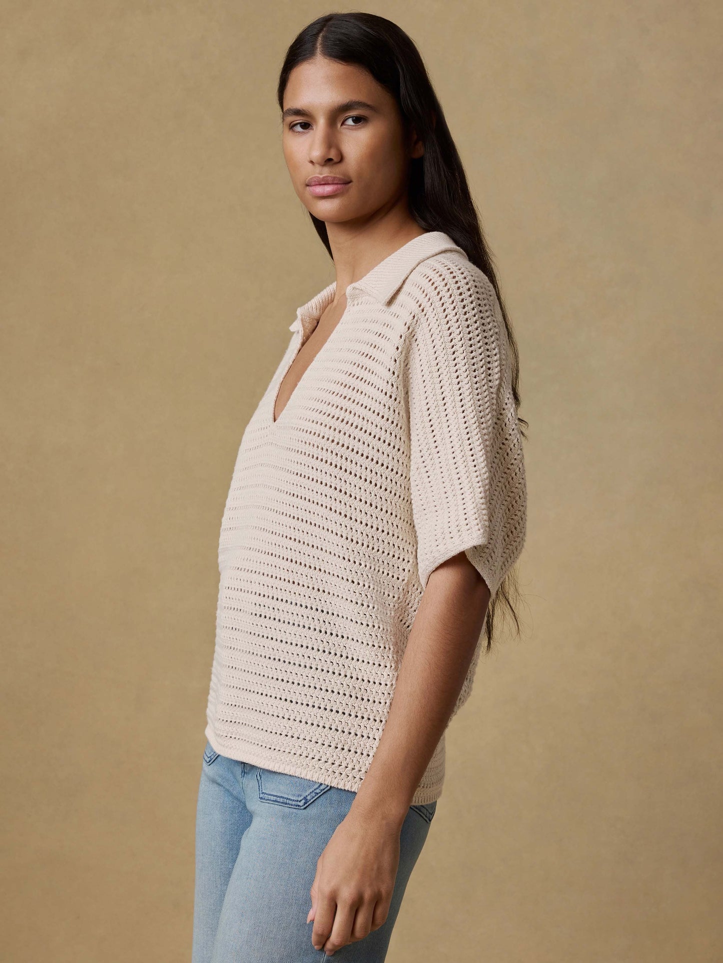 Seacoast Crochet Polo - Cream