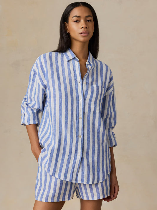 Laguna Linen Relaxed Shirt - Coastal Calm Stripe