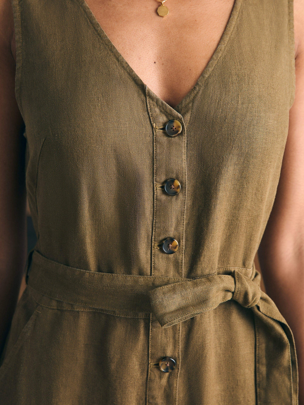 Alina Linen Jumpsuit - Military Olive