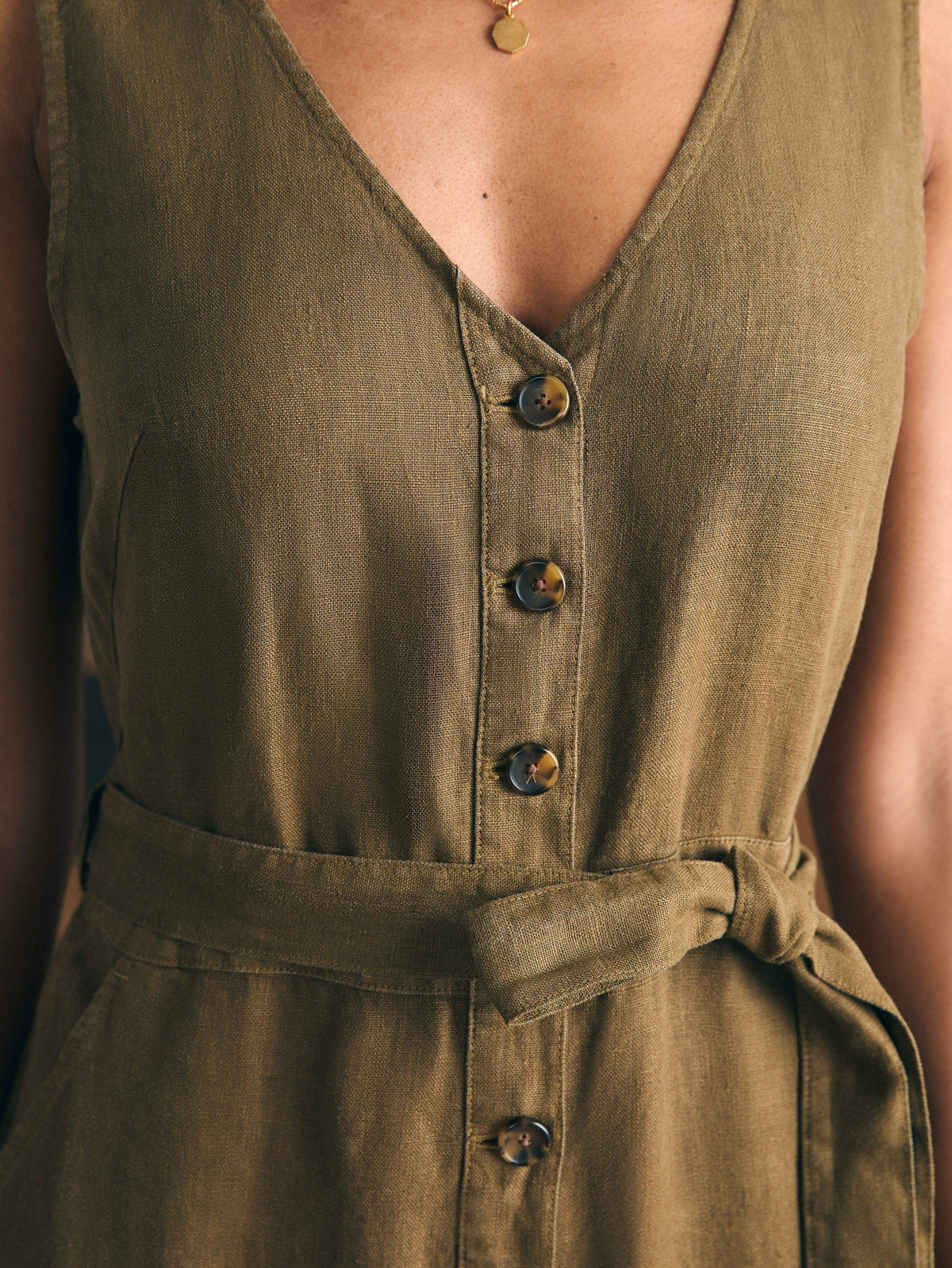 Alina Linen Jumpsuit - Military Olive