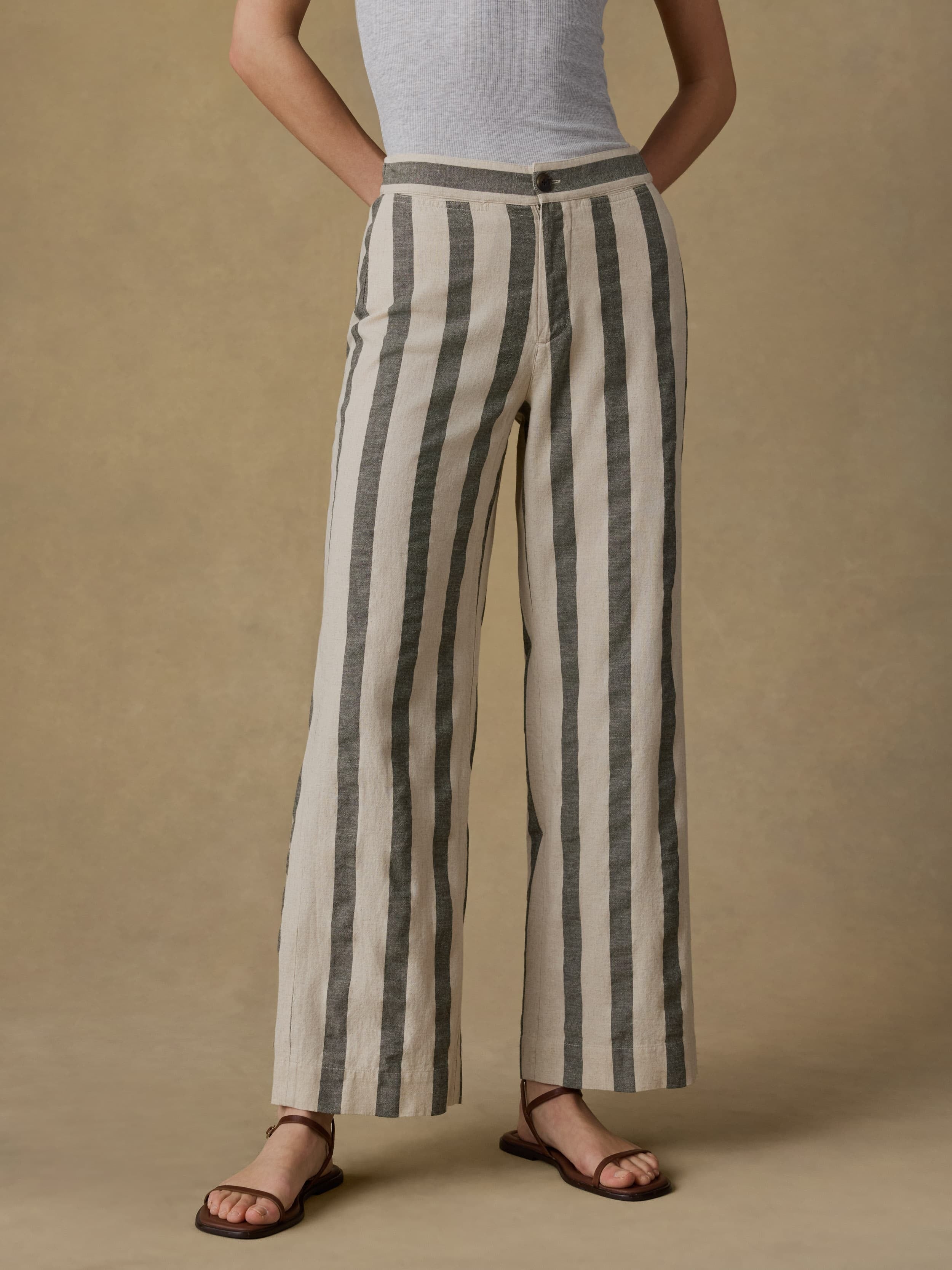 Sun Strider Cotton Linen Pant - Pine Bay Stripe