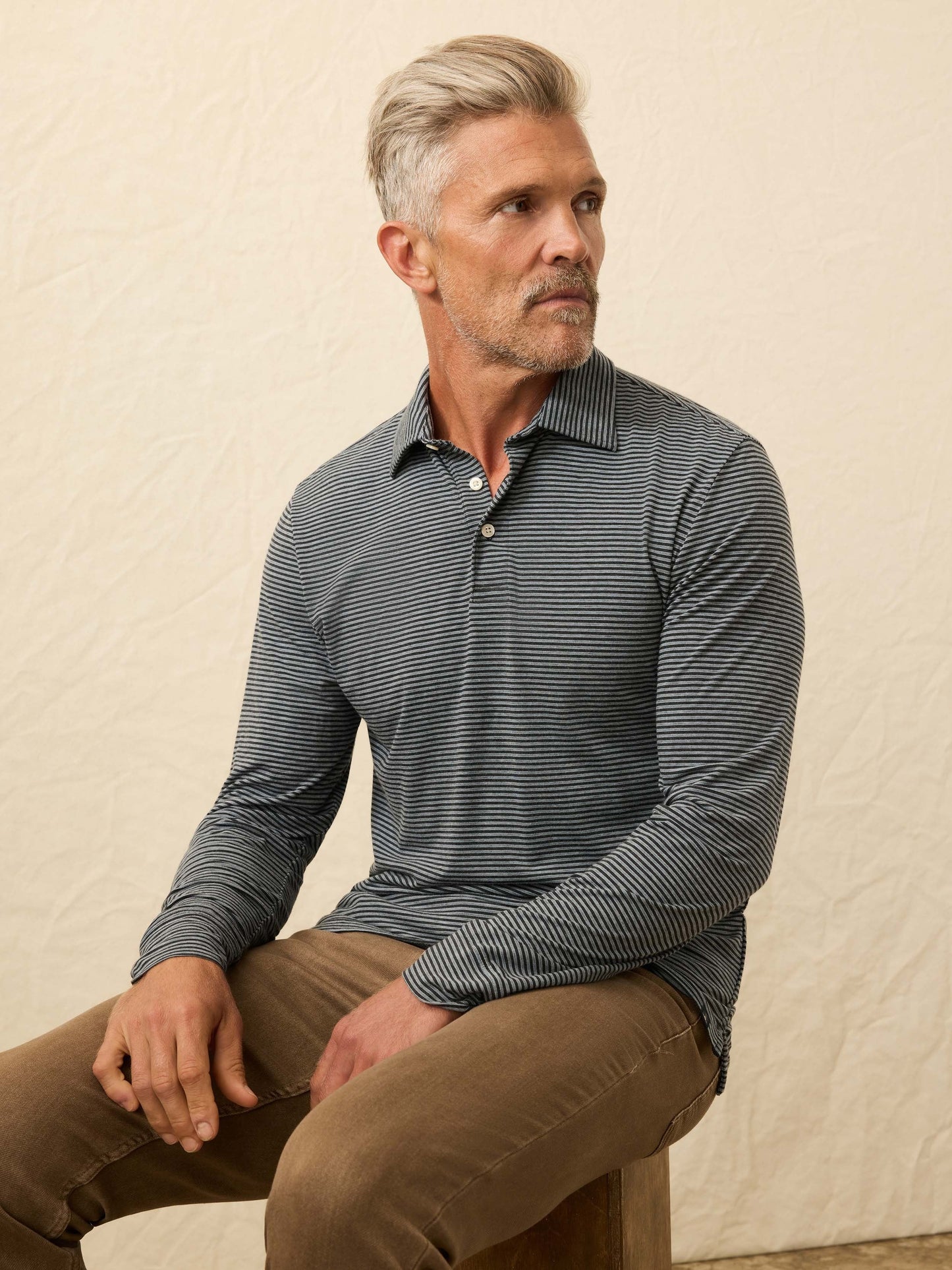 Long-Sleeve MovementTM Polo - Moonlight Point Stripe