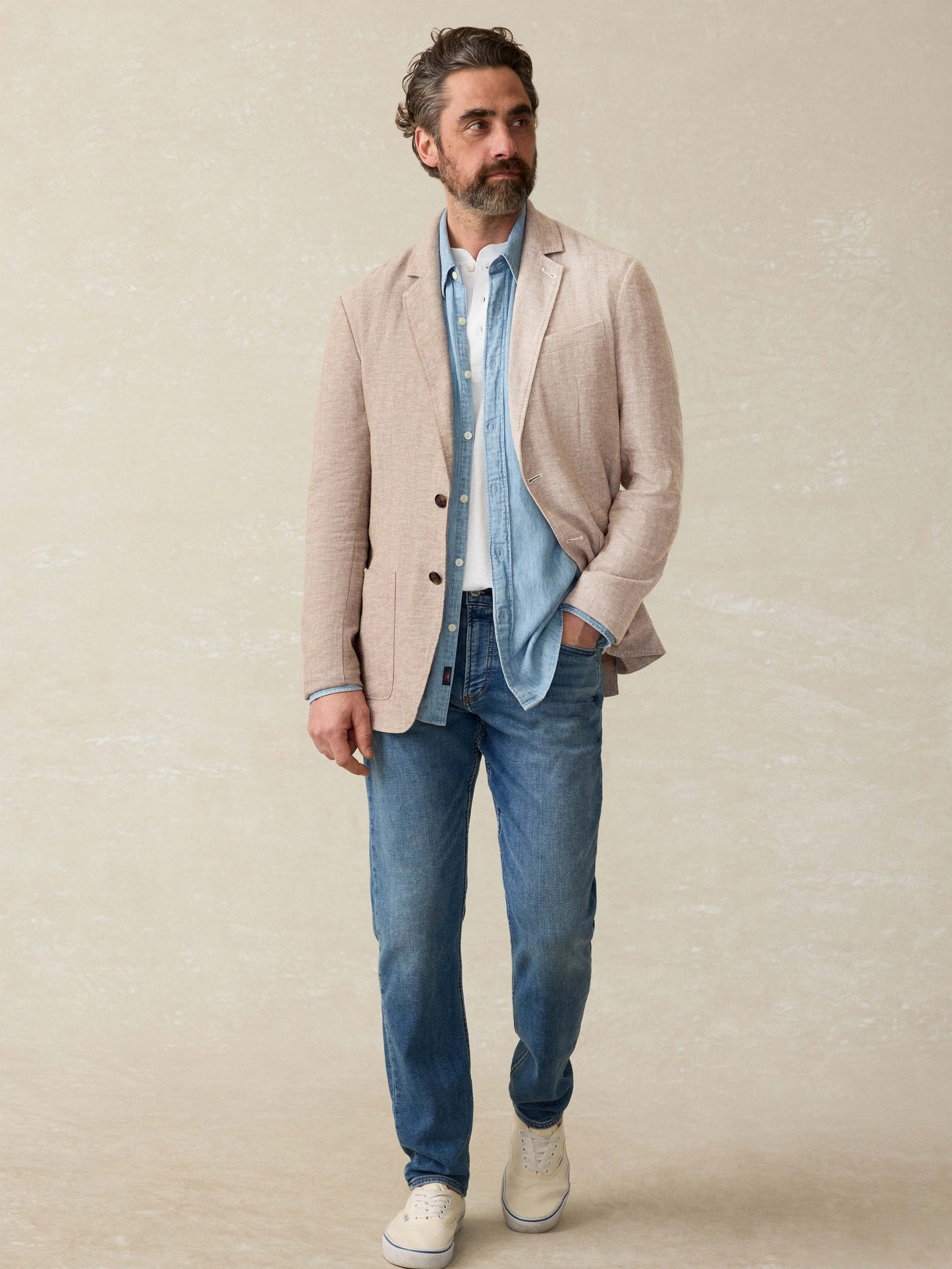 MovementTM Linen Blazer - Wolf Sands Herringbone