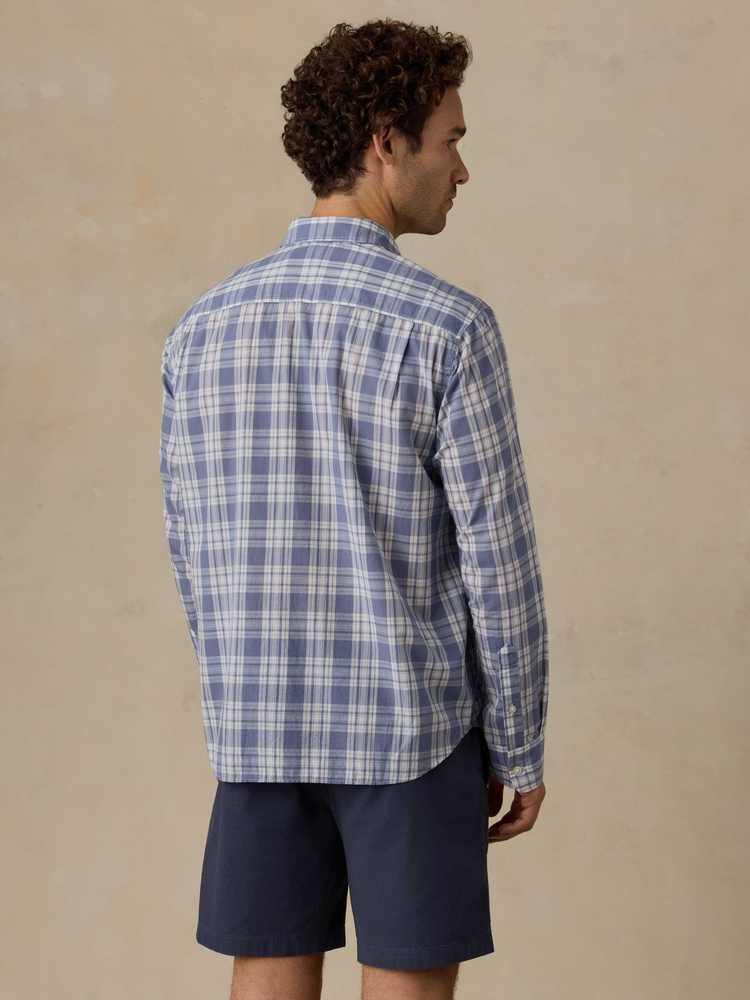 Long-Sleeve Weightless Cotton Shirt - Coastal Waters Plaid