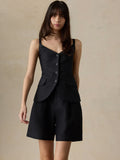 Sun Strider Linen Pleated Short - Black