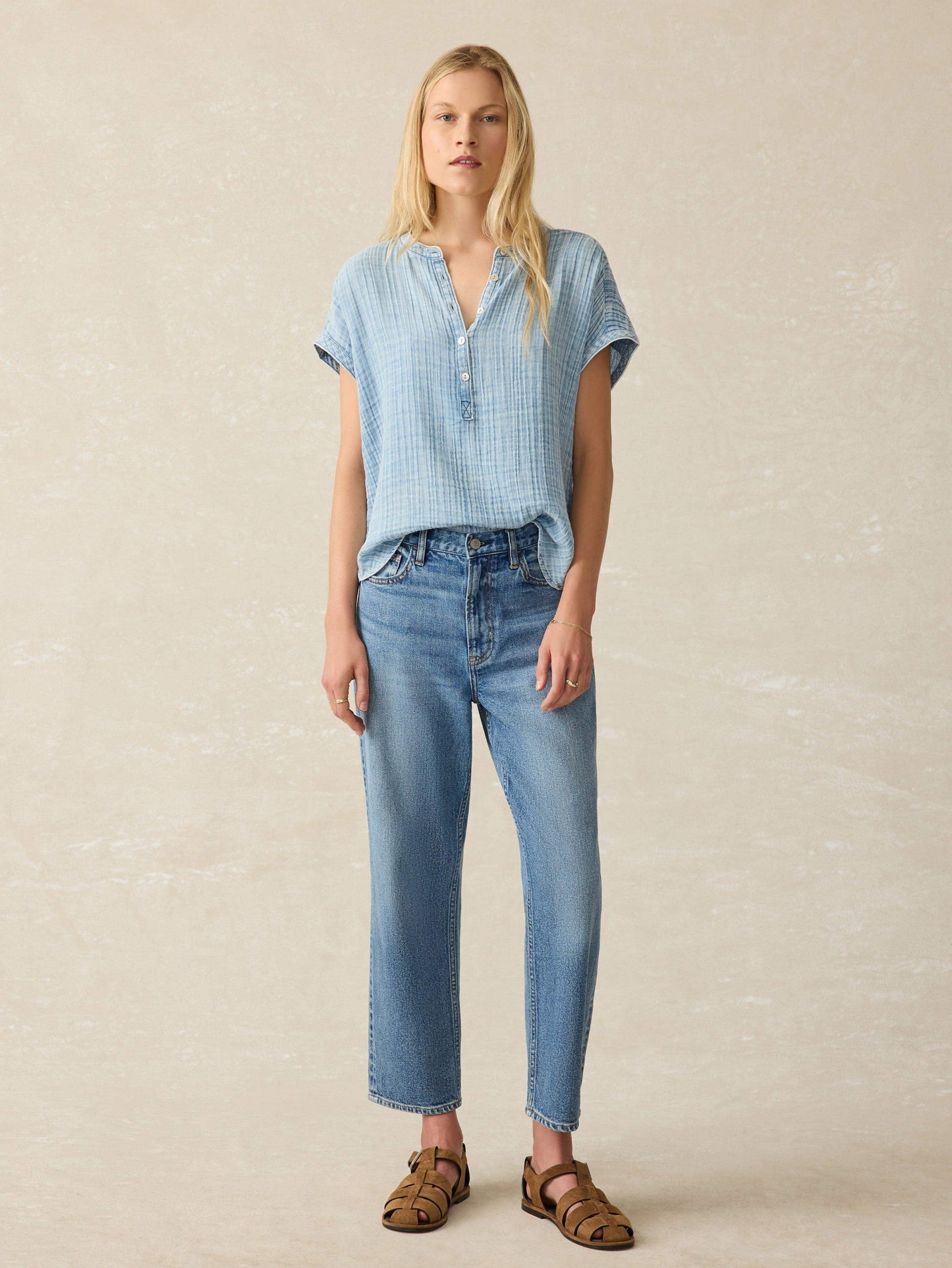 Dune Cotton Gauze Desmond Top - Light Indigo Wash