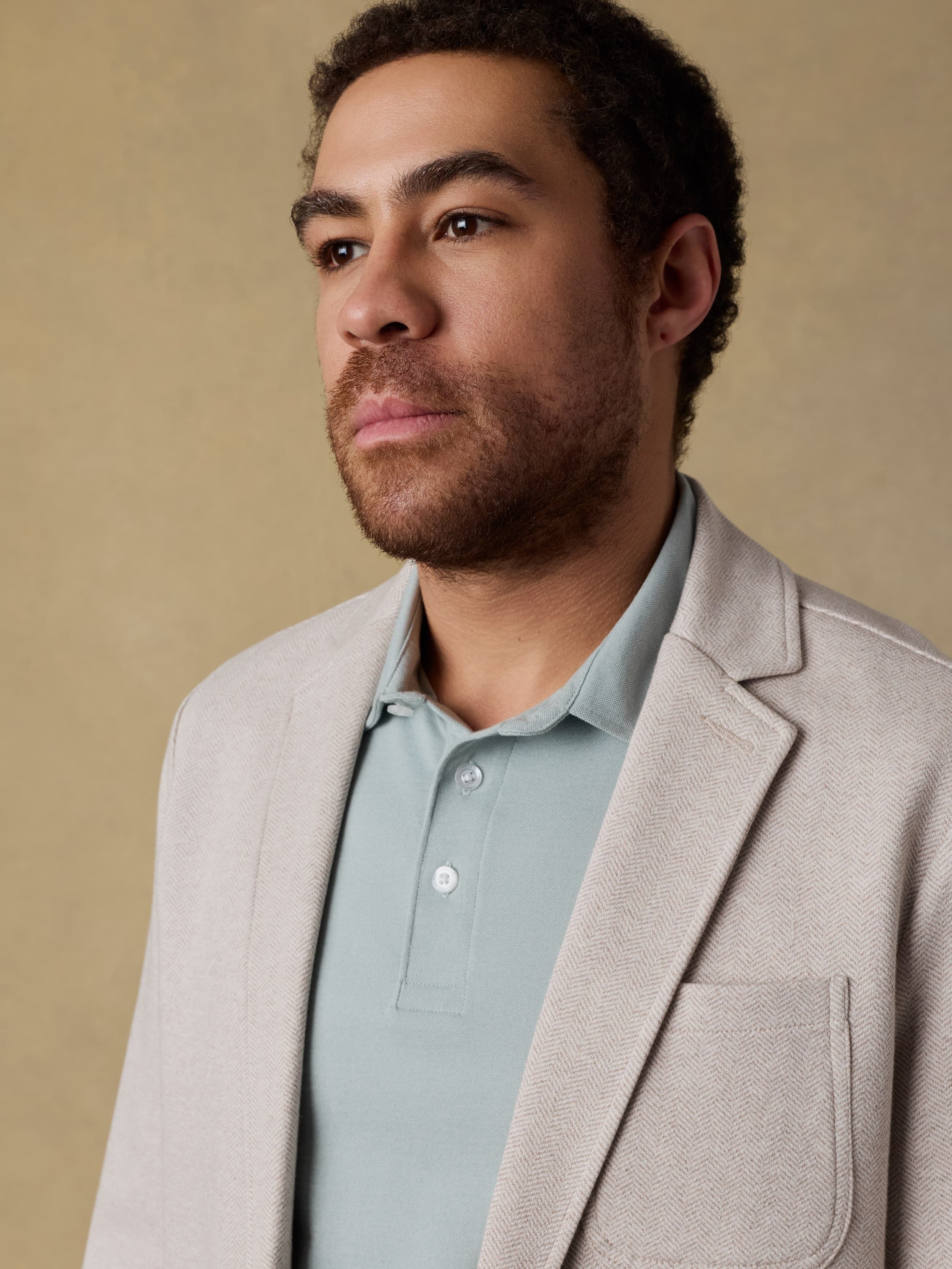 Inlet Knit Tweed Blazer - Khaki Stone Herringbone