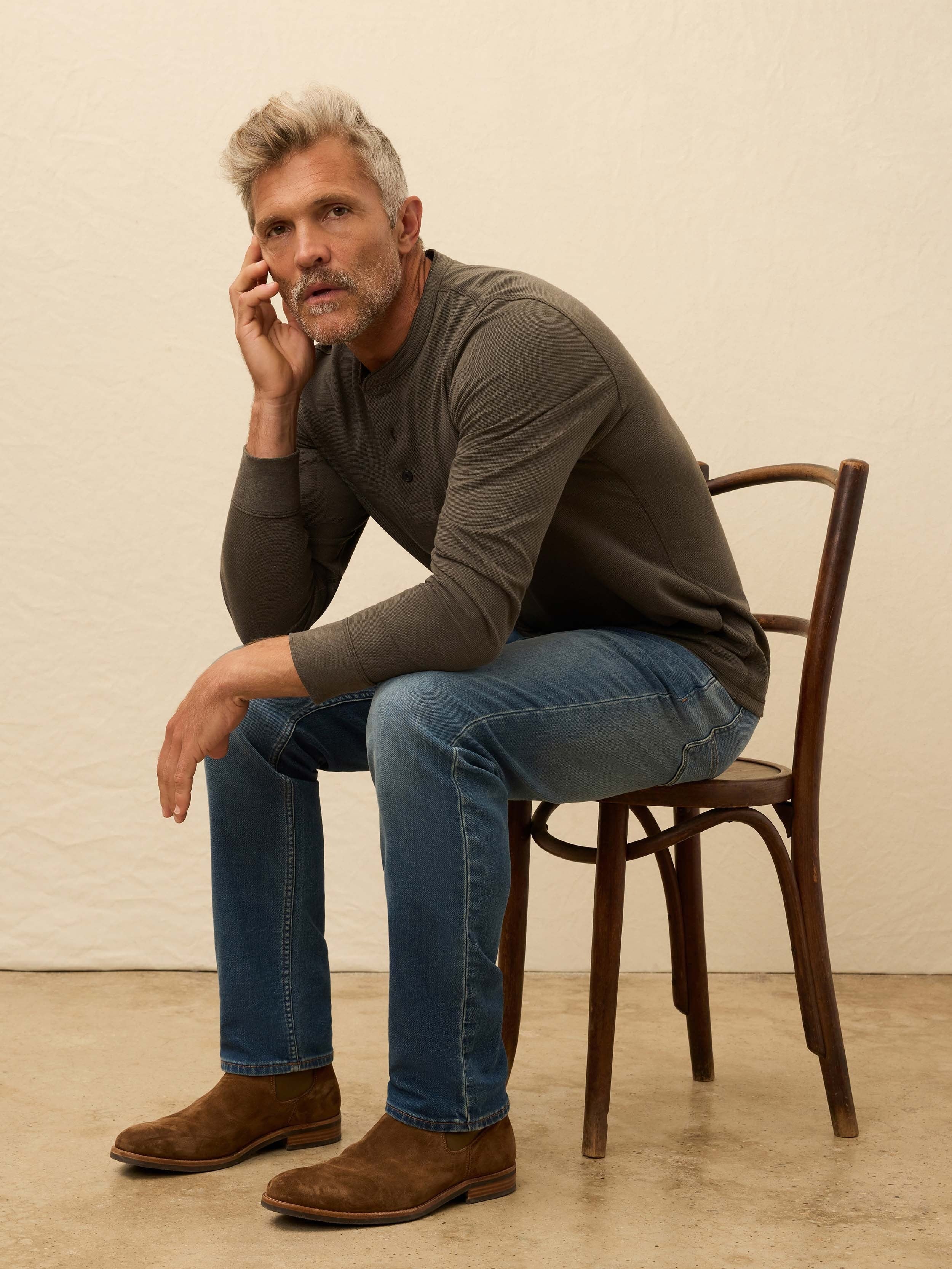 Long-Sleeve Waffle Henley - Night Rock