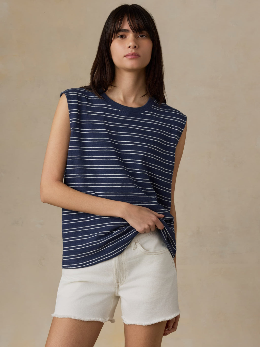 Sunwashed Slub Muscle Tank - Mood Indigo Stripe