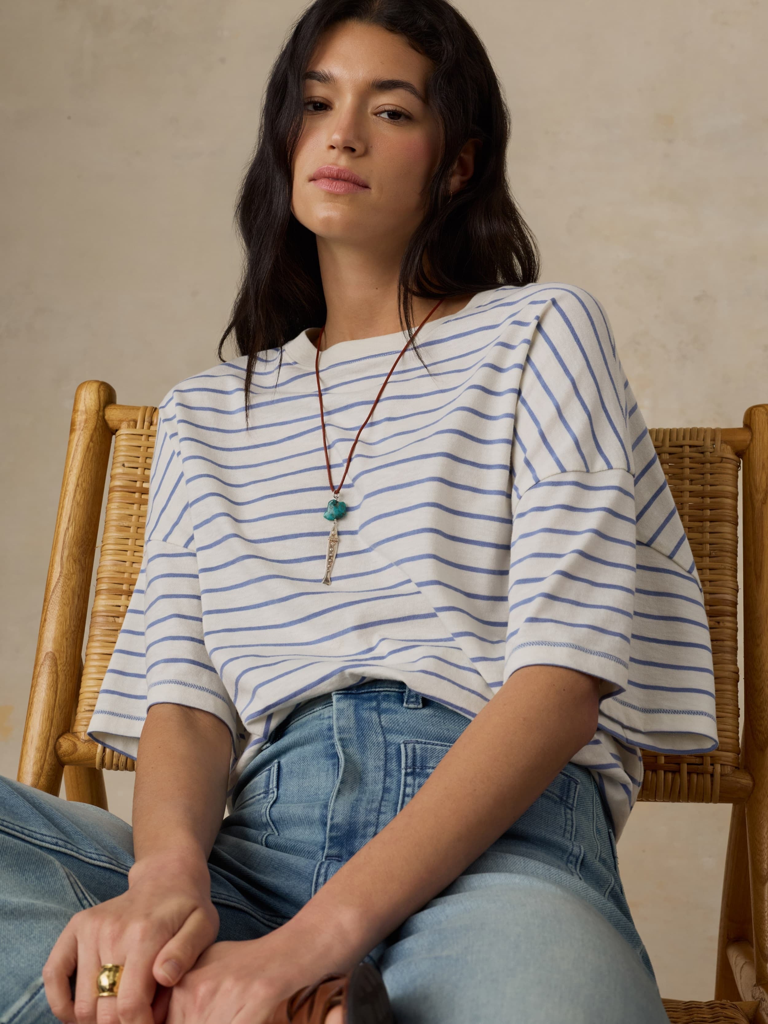 Sunwashed Boyfriend Tee - Ocean Dusk Stripe