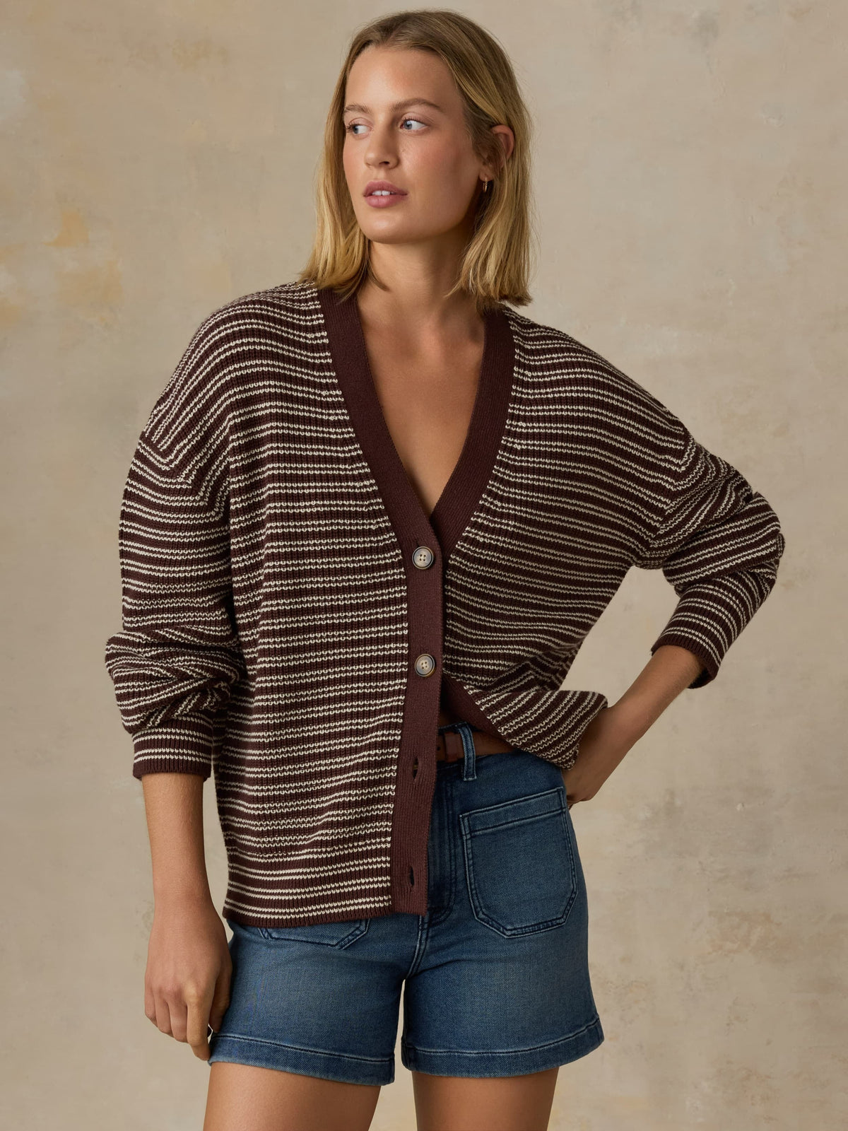 Miramar Linen Relaxed Cardigan - Mocha Stripe
