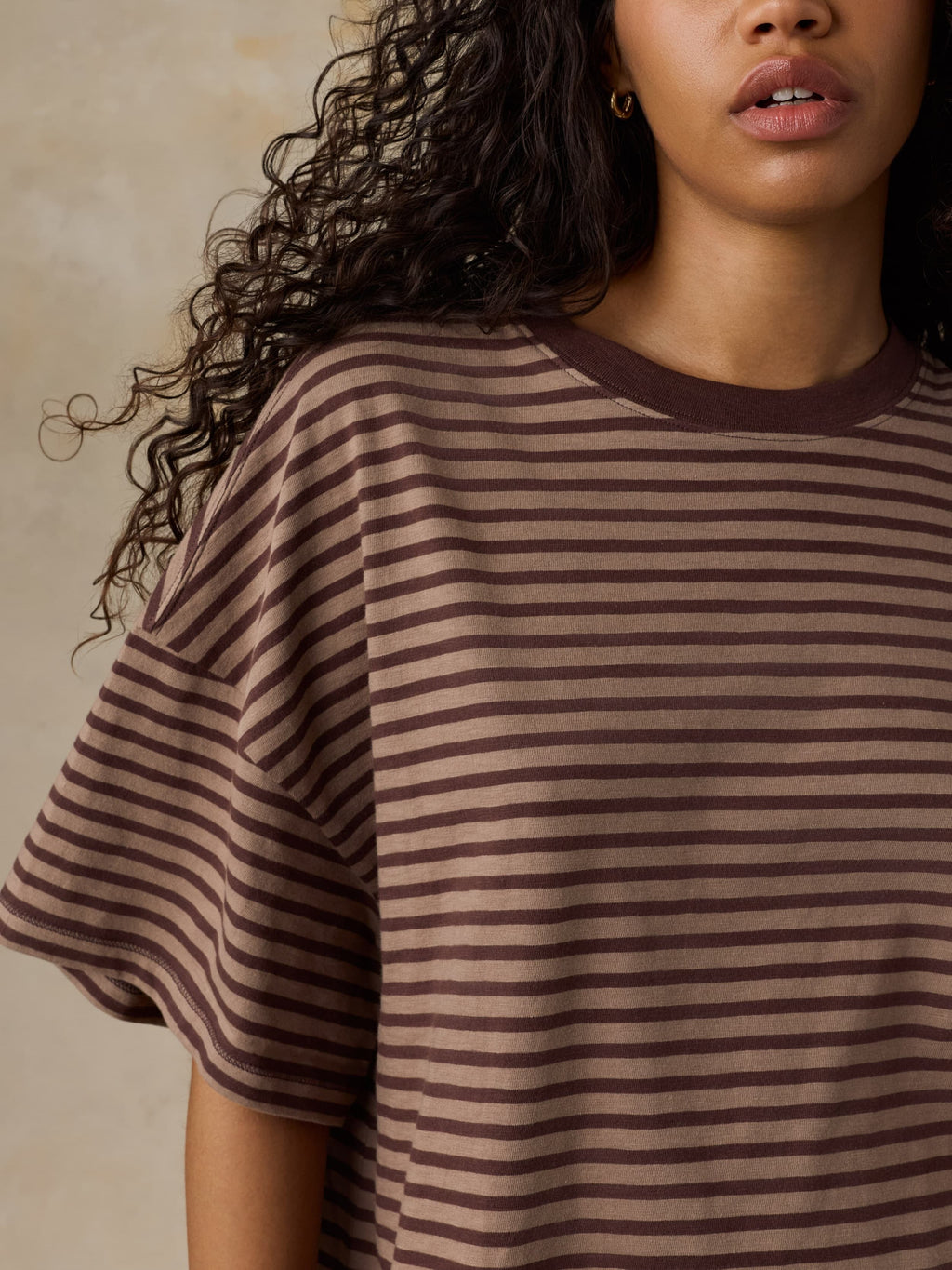 Sunwashed Boyfriend Tee - Coffee Sand Stripe