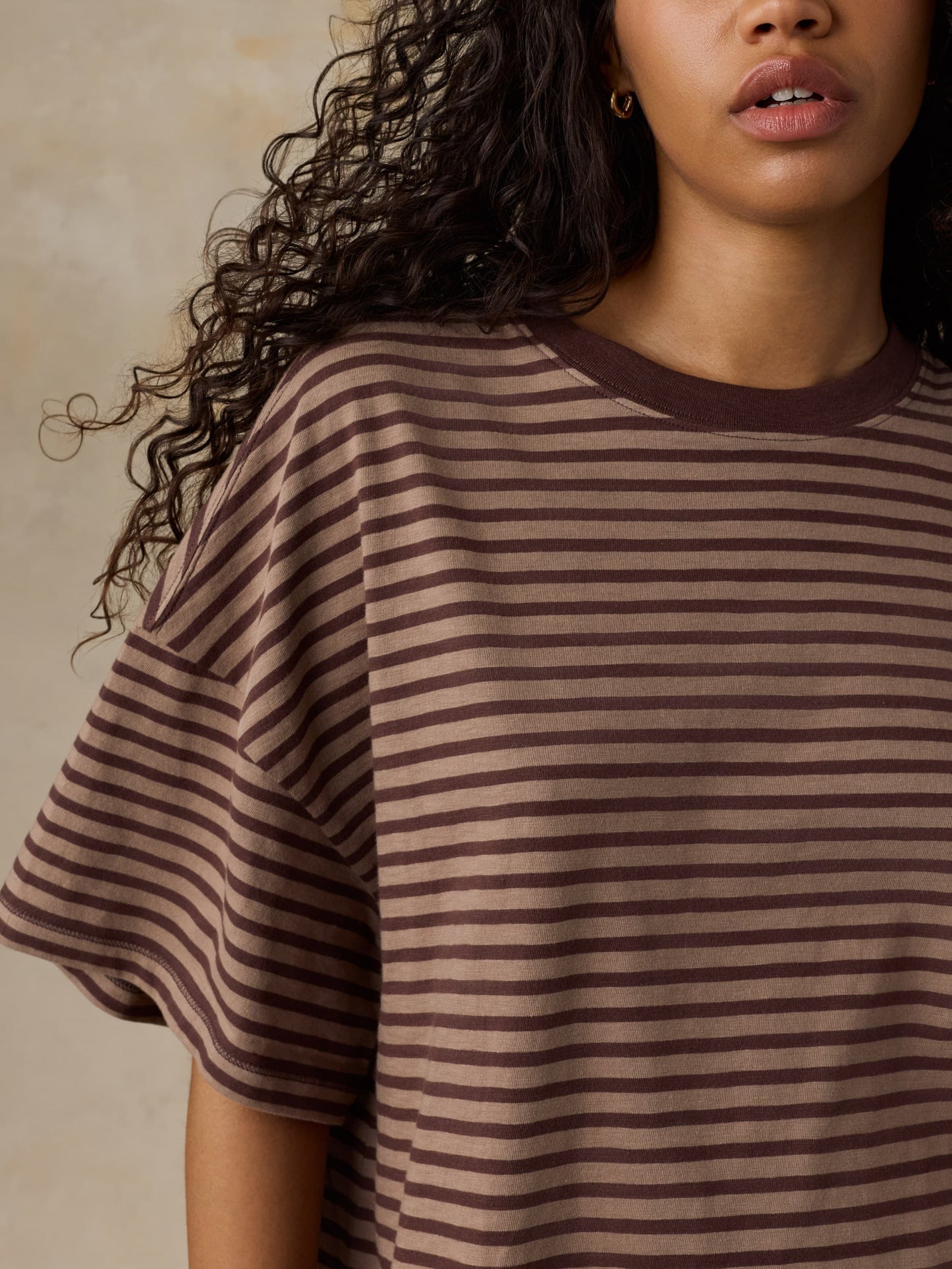 Sunwashed Boyfriend Tee - Coffee Sand Stripe