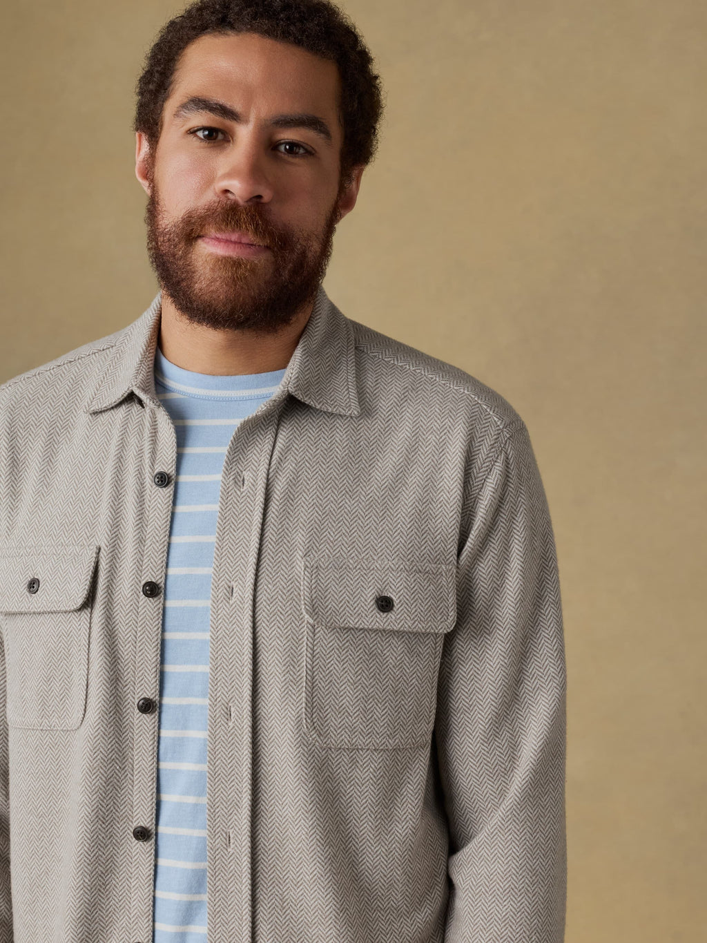 LegendTM Sweater Shirt - Khaki Cream Herringbone