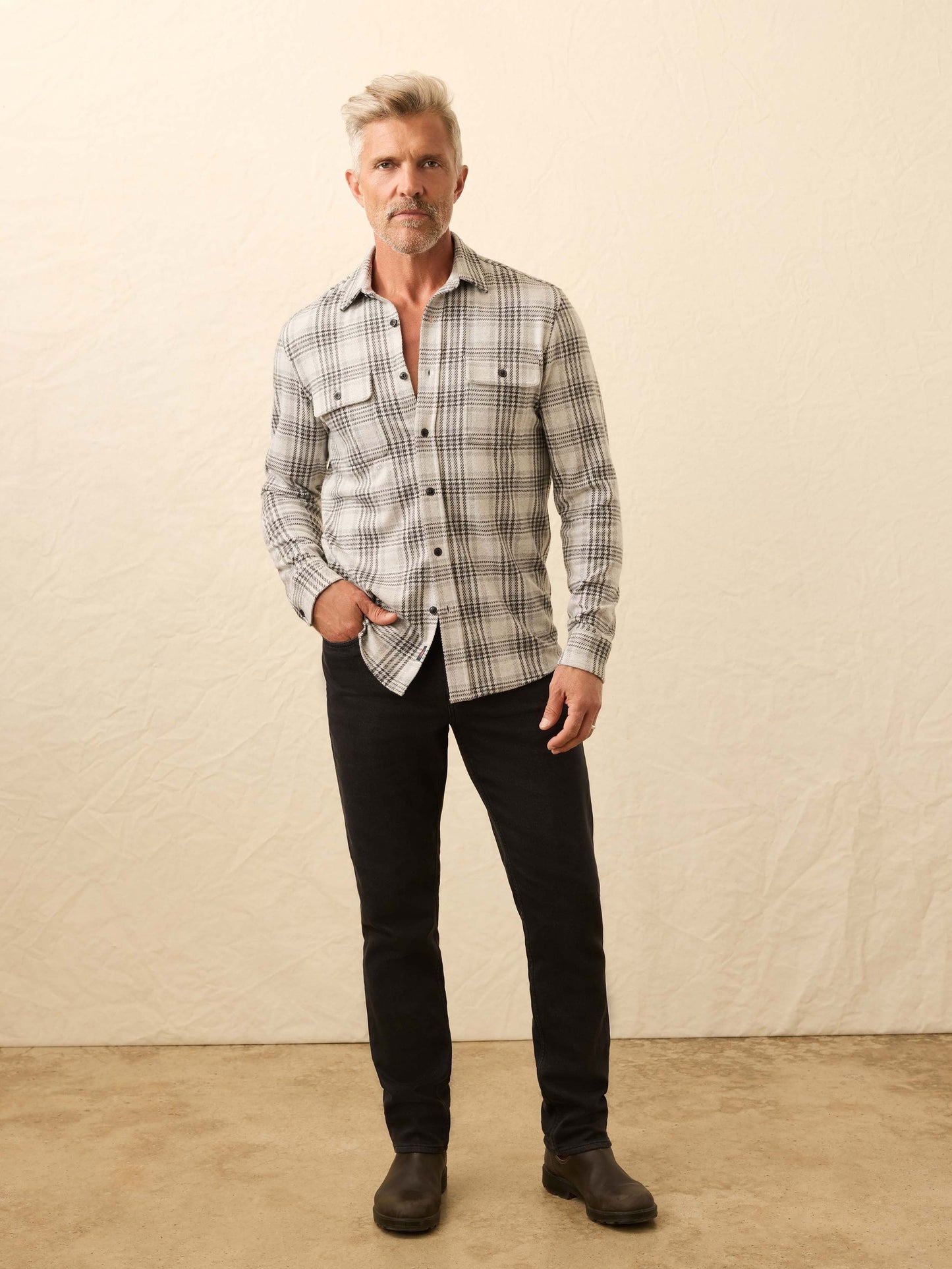 LegendTM Sweater Shirt - Charcoal Cream Plaid