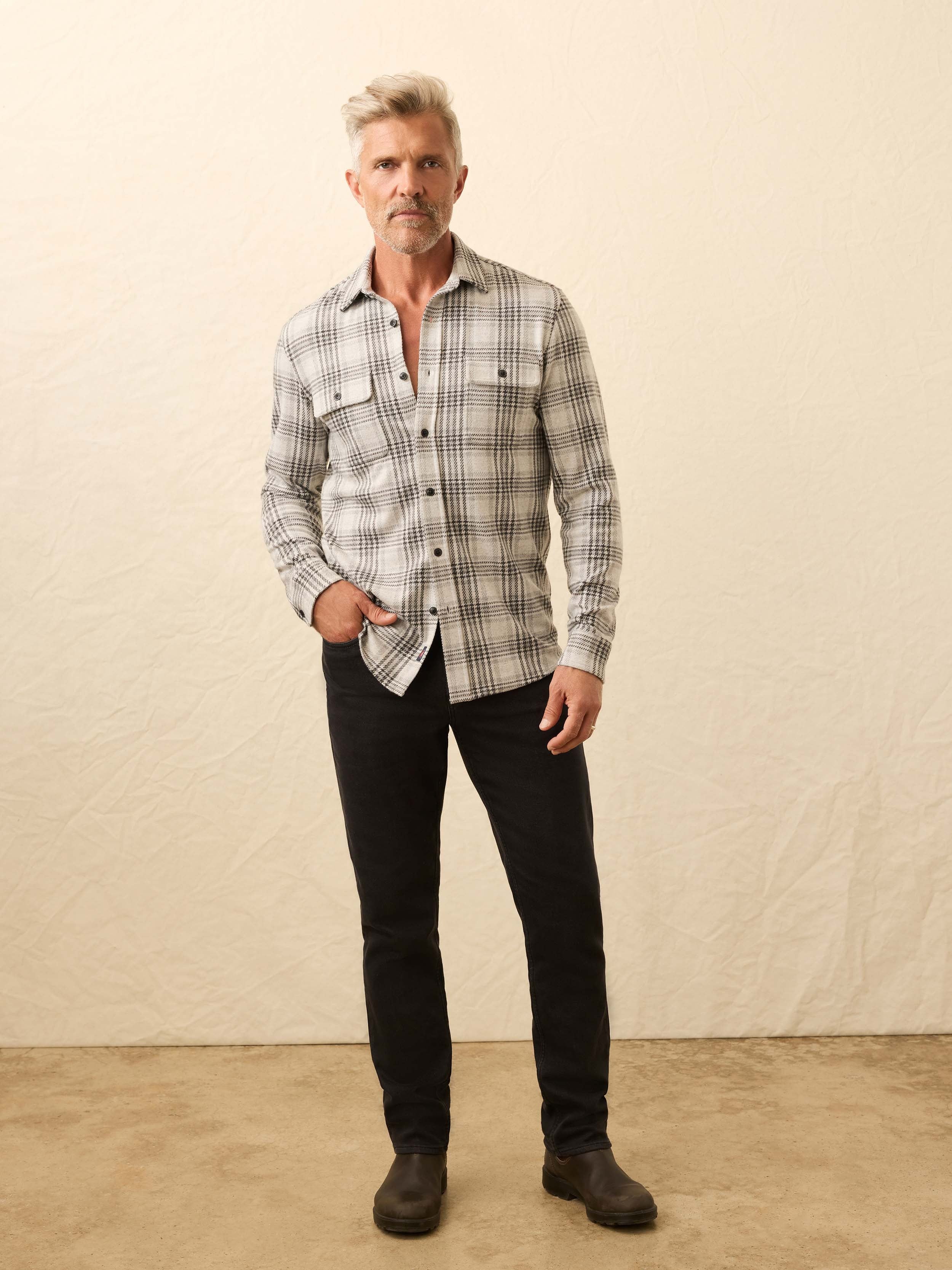 LegendTM Sweater Shirt - Charcoal Cream Plaid