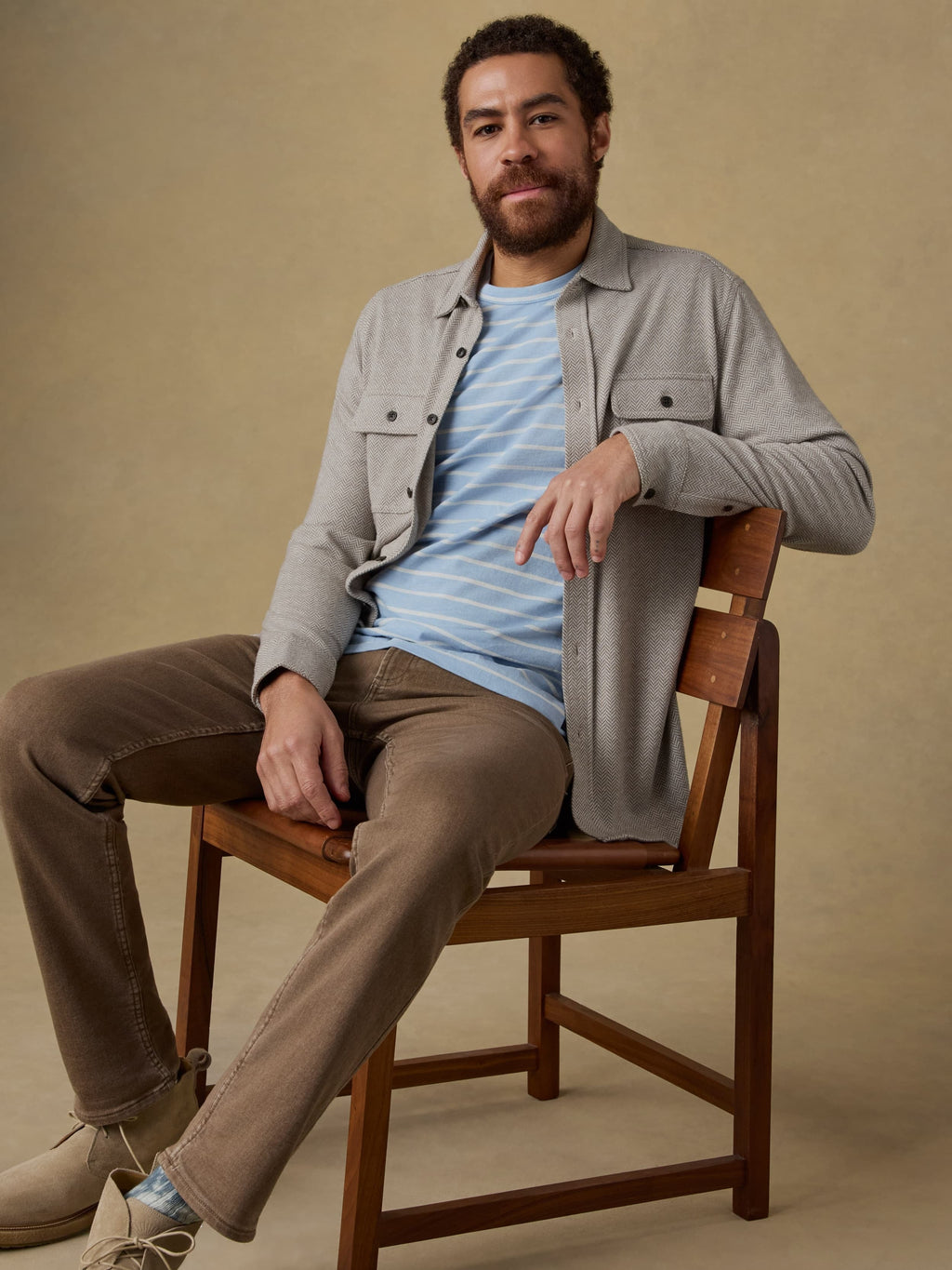 LegendTM Sweater Shirt - Khaki Cream Herringbone