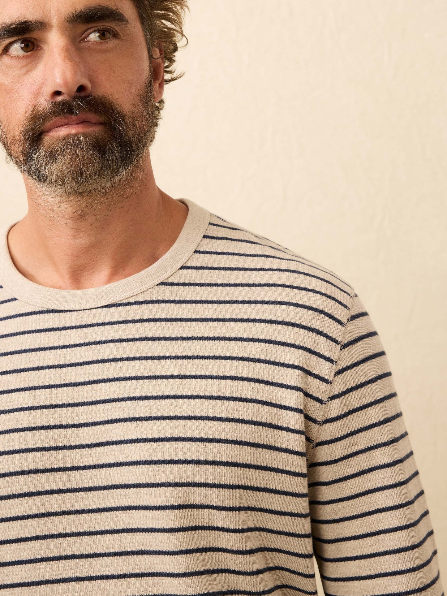 Double Knit Crewneck - Oat Navy Stripe