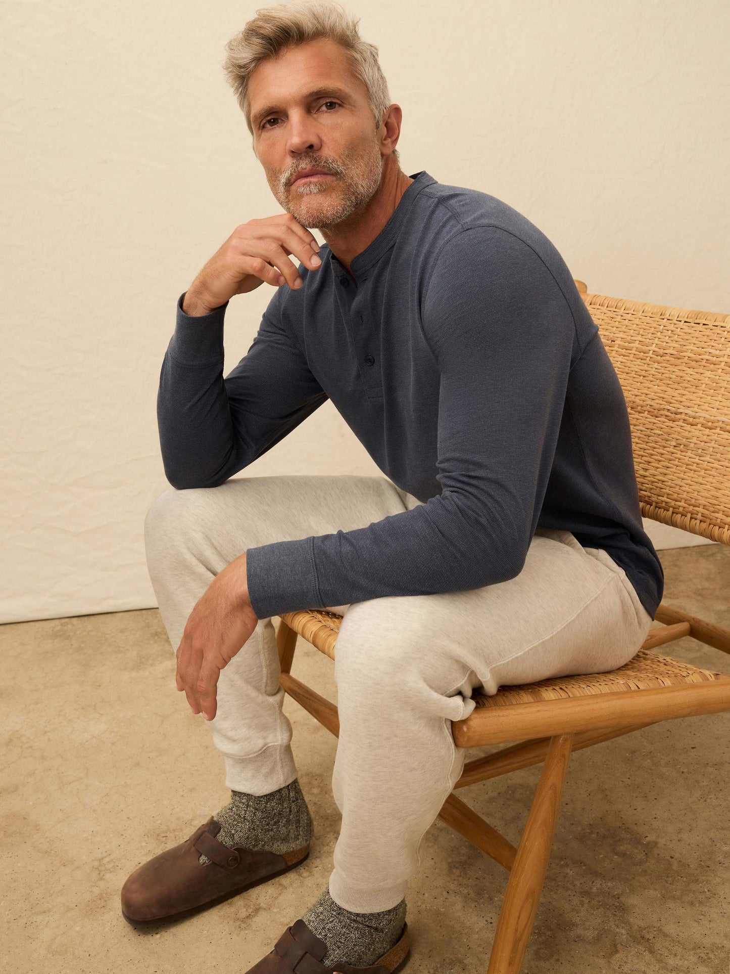 Long-Sleeve Waffle Henley - Blue Nights