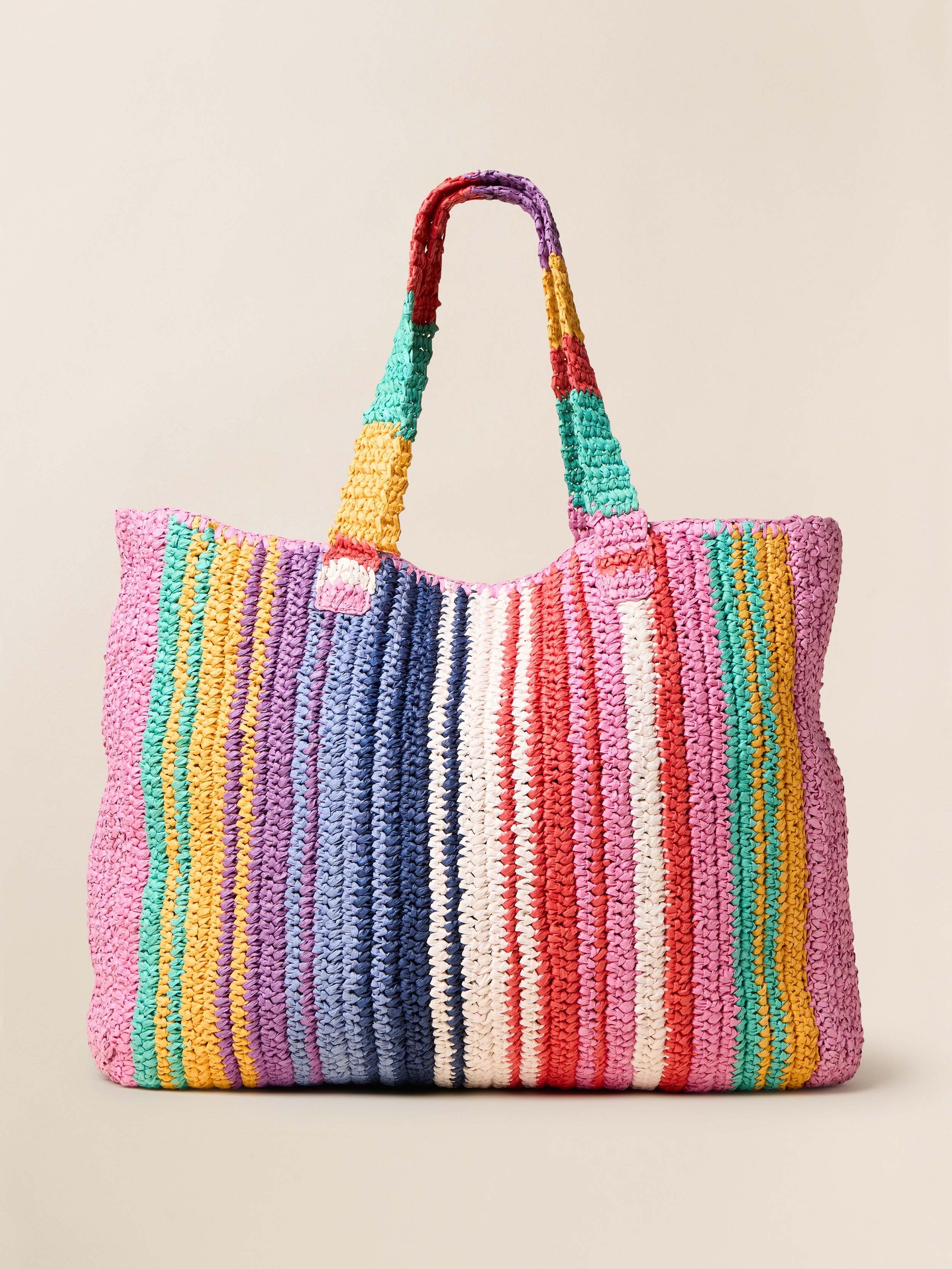 Straw Striped Beach Tote - Rainbow Stripe